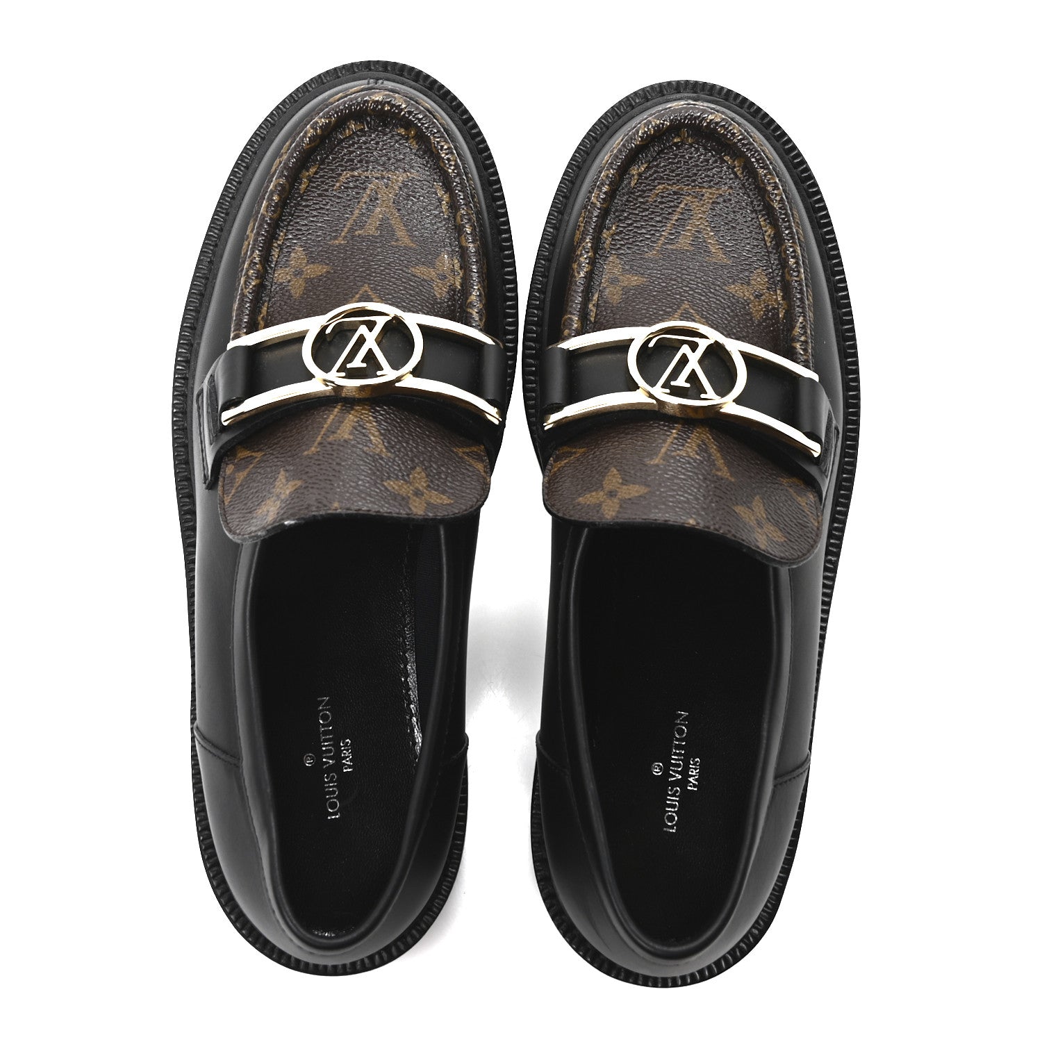 Louis Vuitton Monogram Calfskin Academy Loafers 36.5 Black 1829001