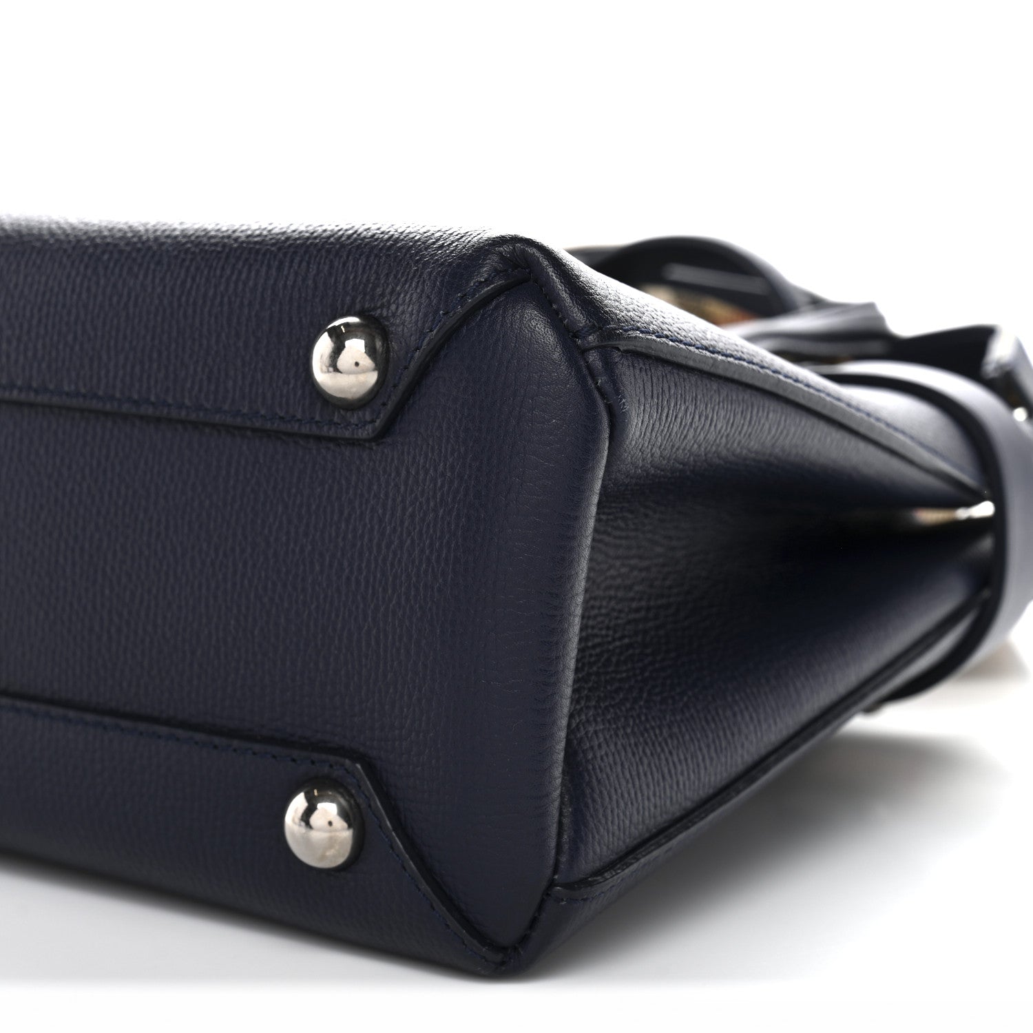 Burberry Grainy Calfskin House Check Small Banner Tote Ink Blue 11 of 11