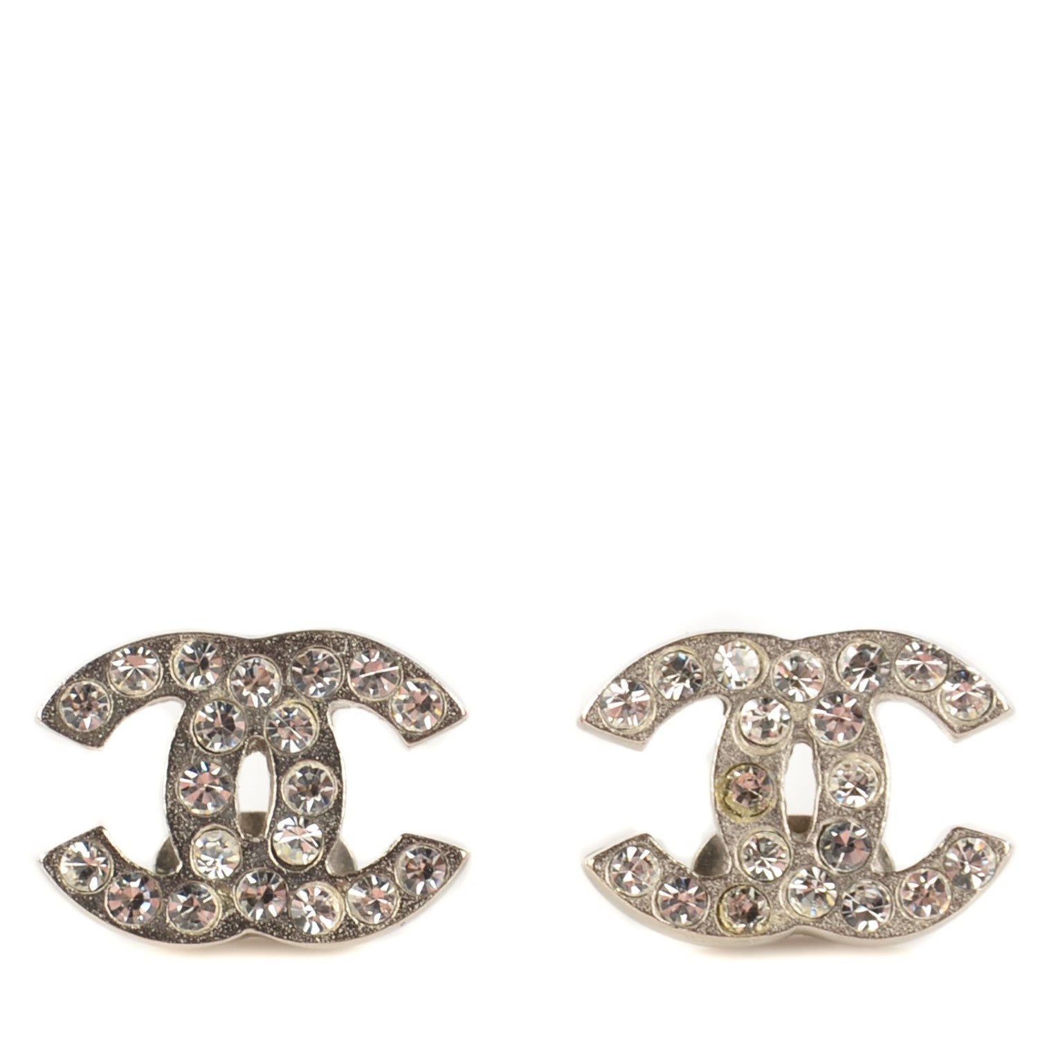 Chanel Crystal Timeless CC Earrings Silver 1 of 5