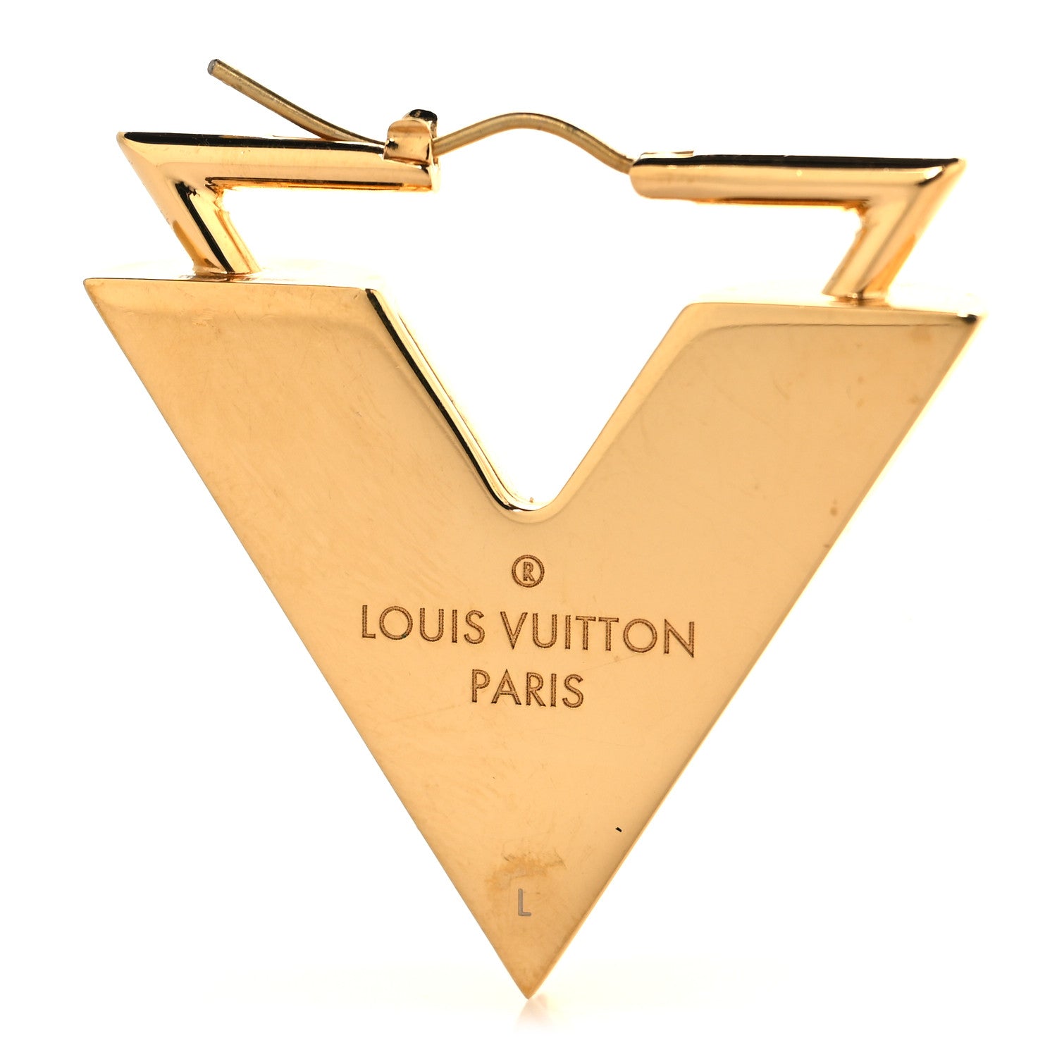 Louis Vuitton Brass Guilloche Essential V Earrings Gold 4 of 4