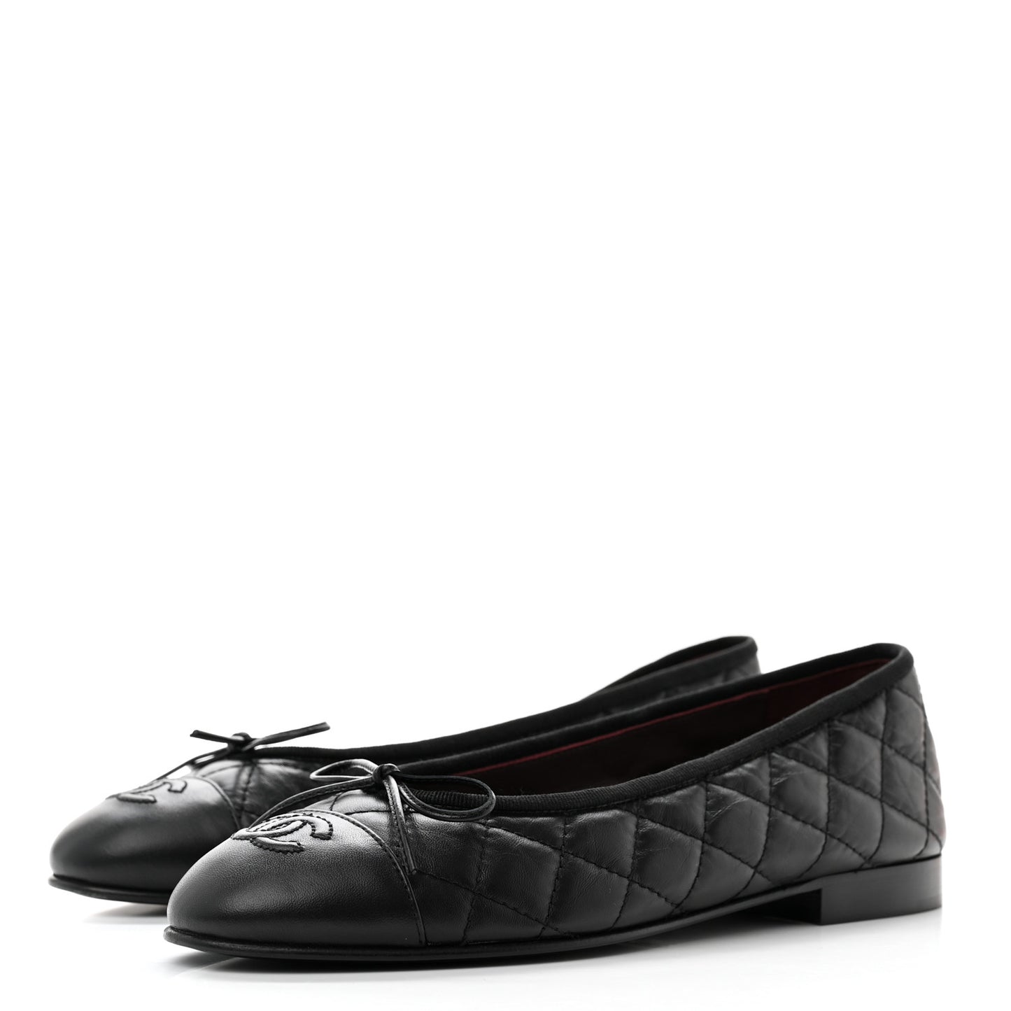 Aged Calfskin Quilted CC Cap Toe Ballerina Flats 37 Black