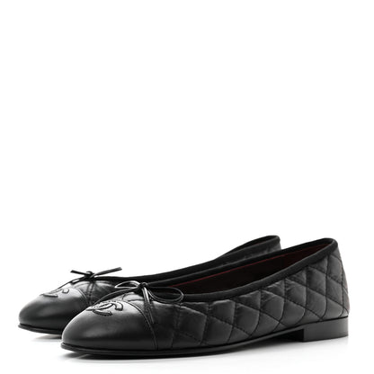 Chanel Aged Calfskin Quilted CC Cap Toe Ballerina Flats 37 Black 3 of 9