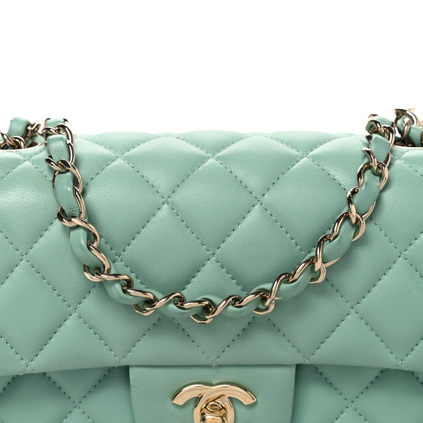 Lambskin Quilted Mini Rectangular Flap Light Green