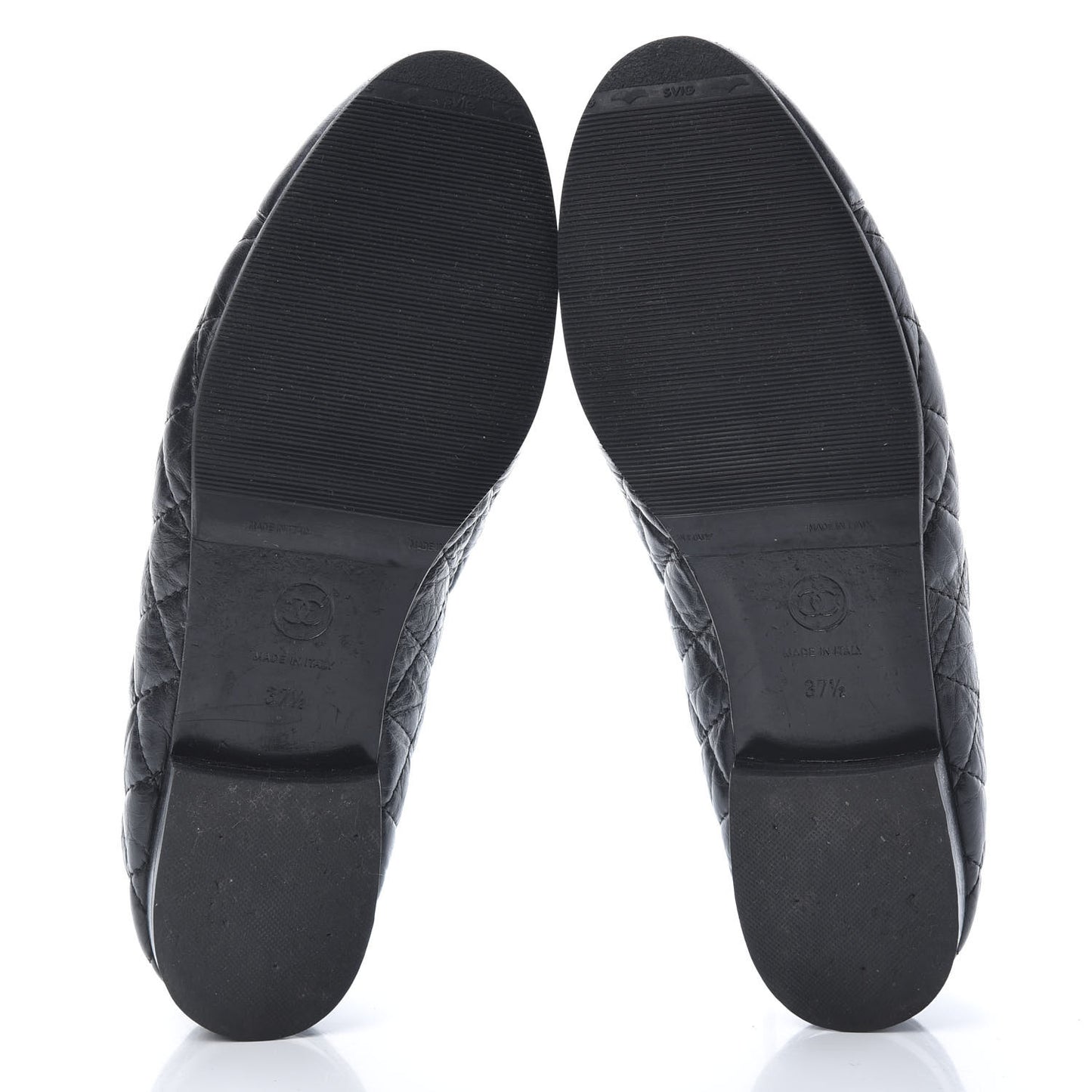 Aged Calfskin Quilted CC Cap Toe Ballerina Flats 37.5 Black