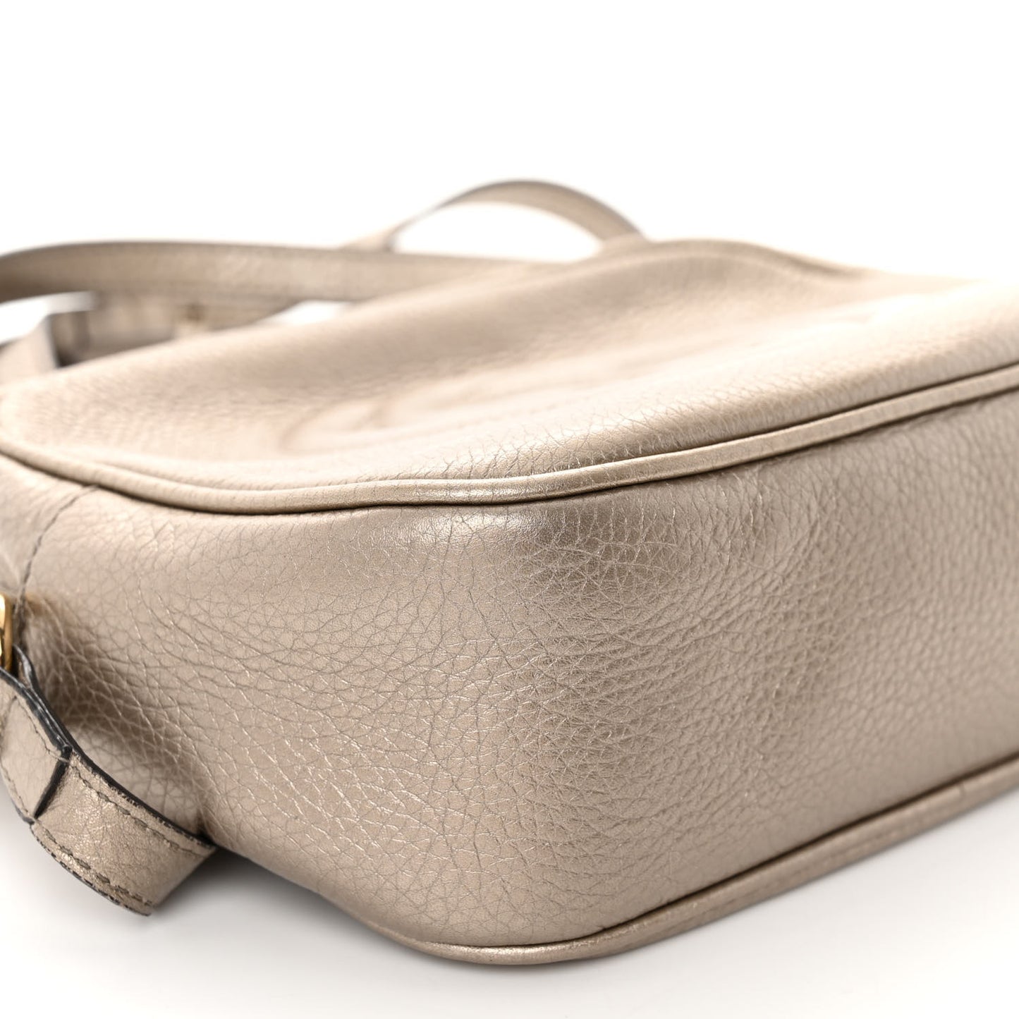 Metallic Pebbled Calfskin Small Soho Disco Bag Golden Beige