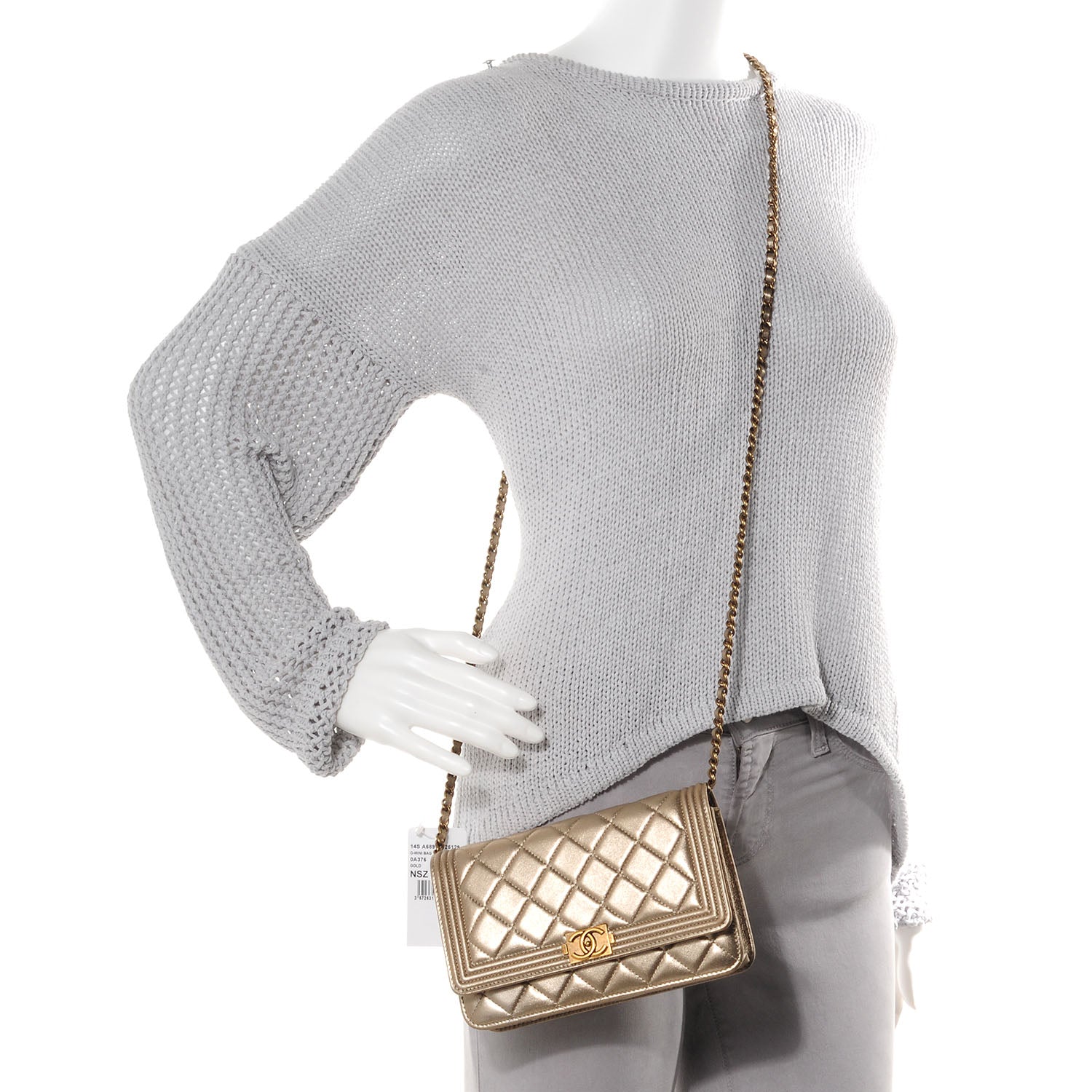Chanel Metallic Lambskin Quilted Boy Wallet On Chain WOC Gold 2 of 9