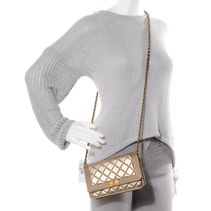 Chanel Metallic Lambskin Quilted Boy Wallet On Chain WOC Gold 2 of 9