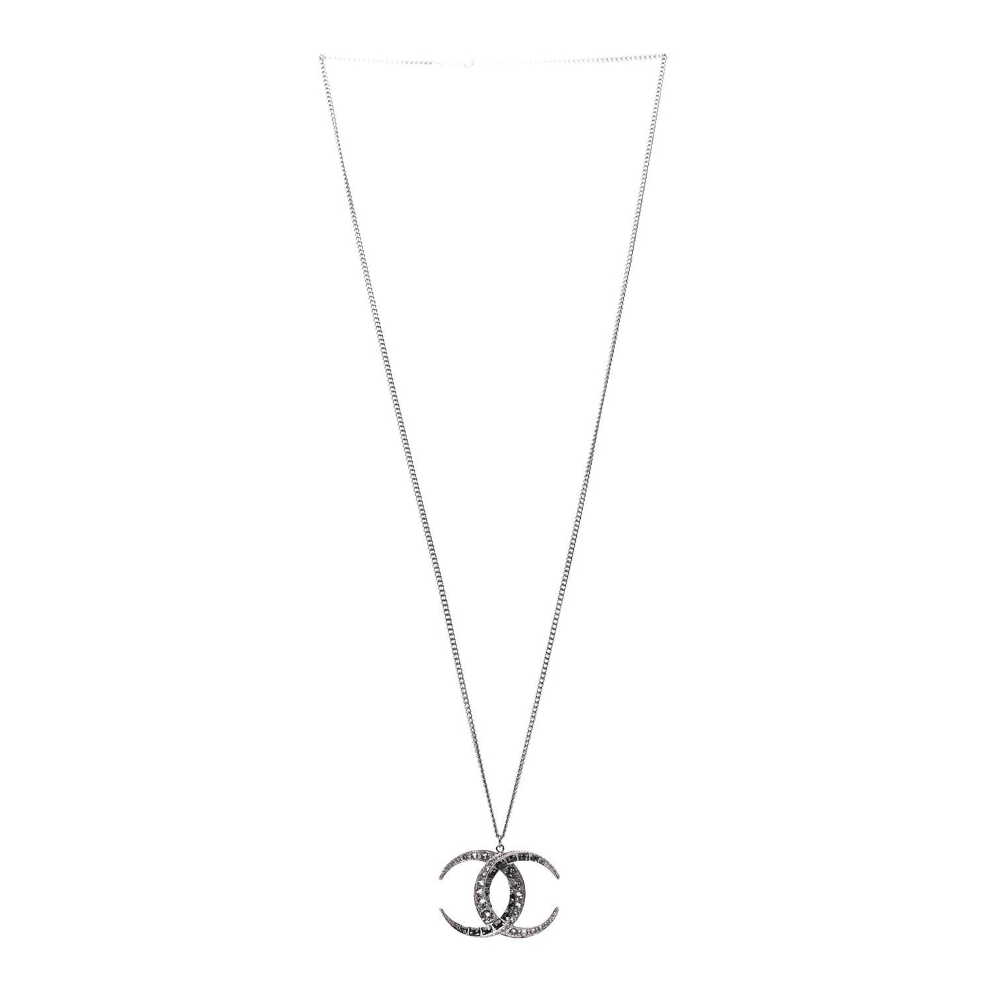 Baguette Crystal Moon CC Necklace Silver