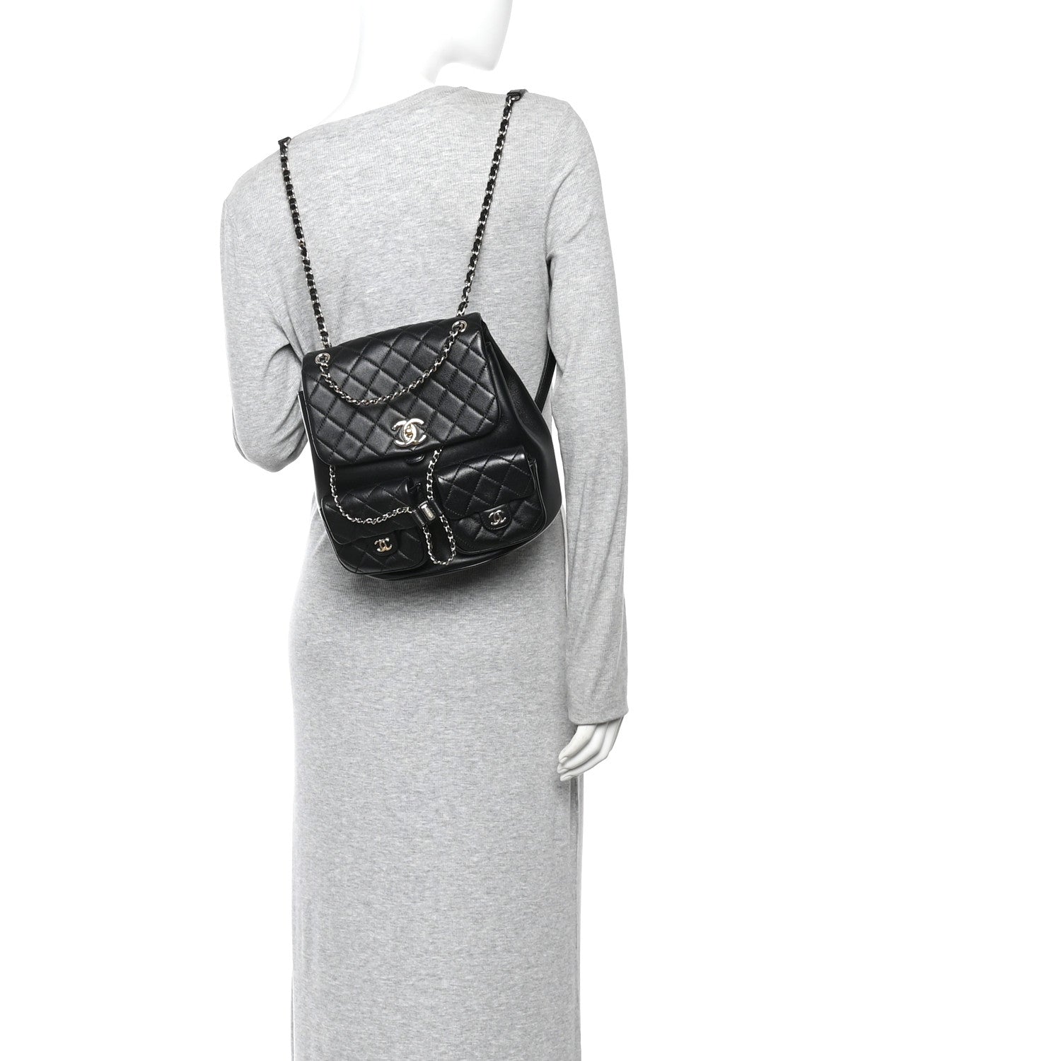 Chanel Calfskin Quilted Large Duma Pockets Drawstring Backpack Black 2 of 11