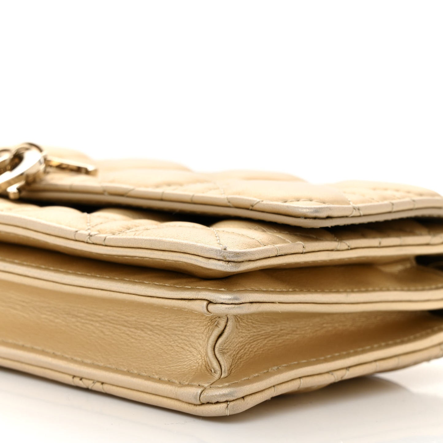 Iridescent Metallic Lambskin Cannage Mini My Dior Top Handle Clutch Gold