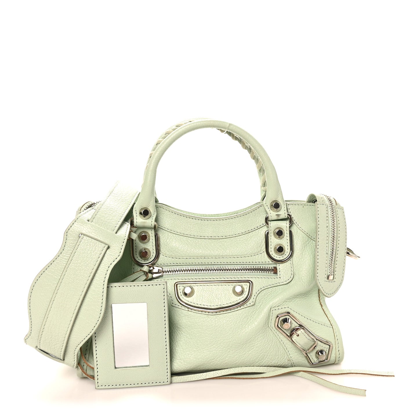 Chevre Silver Metallic Edge Hardware Mini City Vert Anis