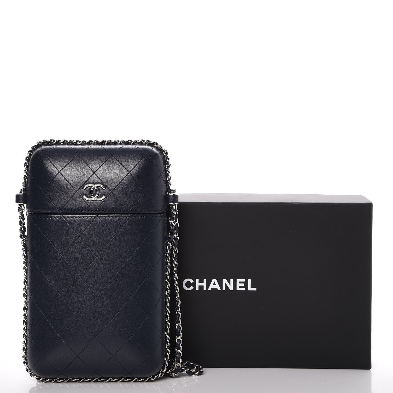 Chanel Lambskin Quilted Chain Around Phone Holder Navy 13 of 13