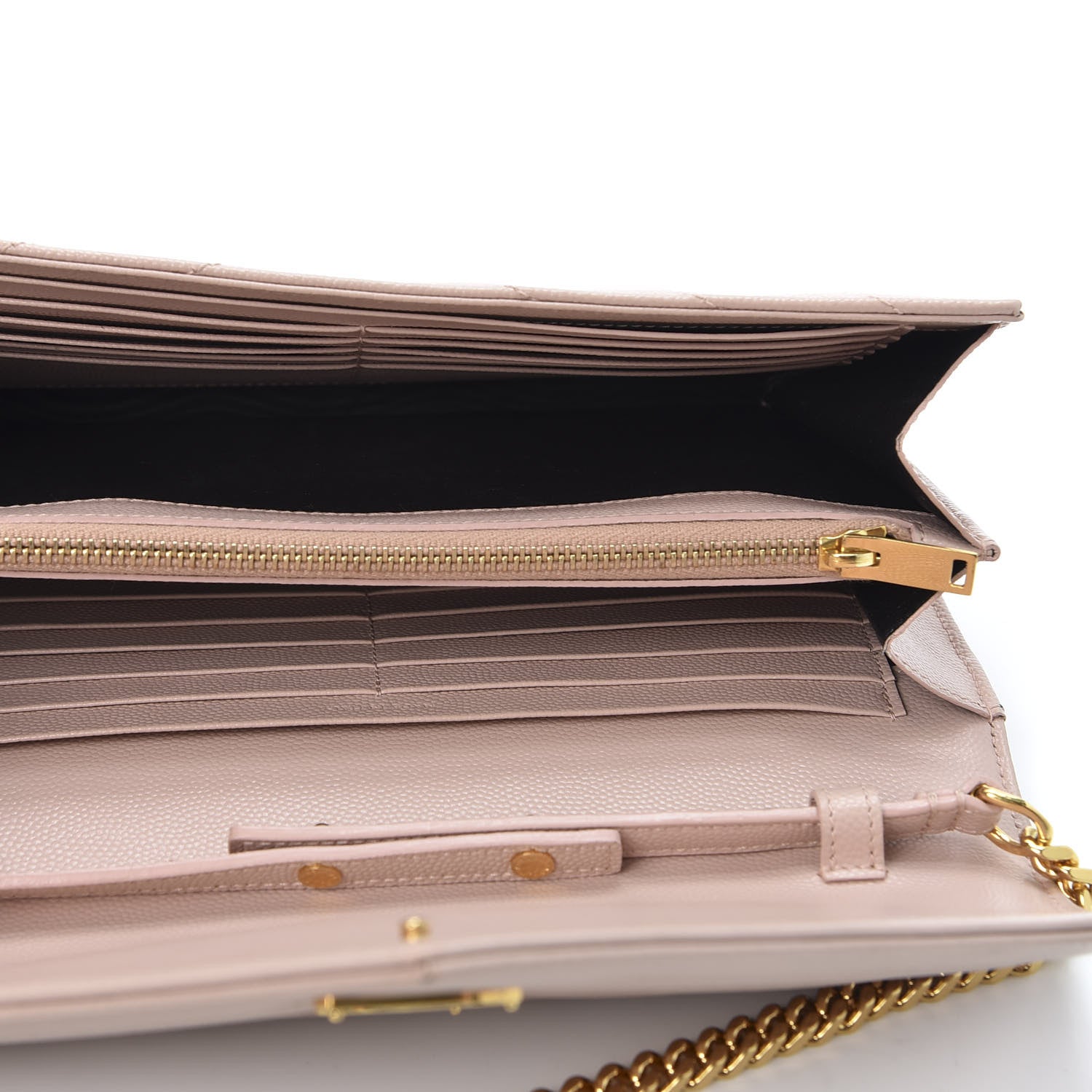 Saint Laurent Grain De Poudre Matelasse Chevron Monogram Chain Wallet Pale Blush 4 of 10