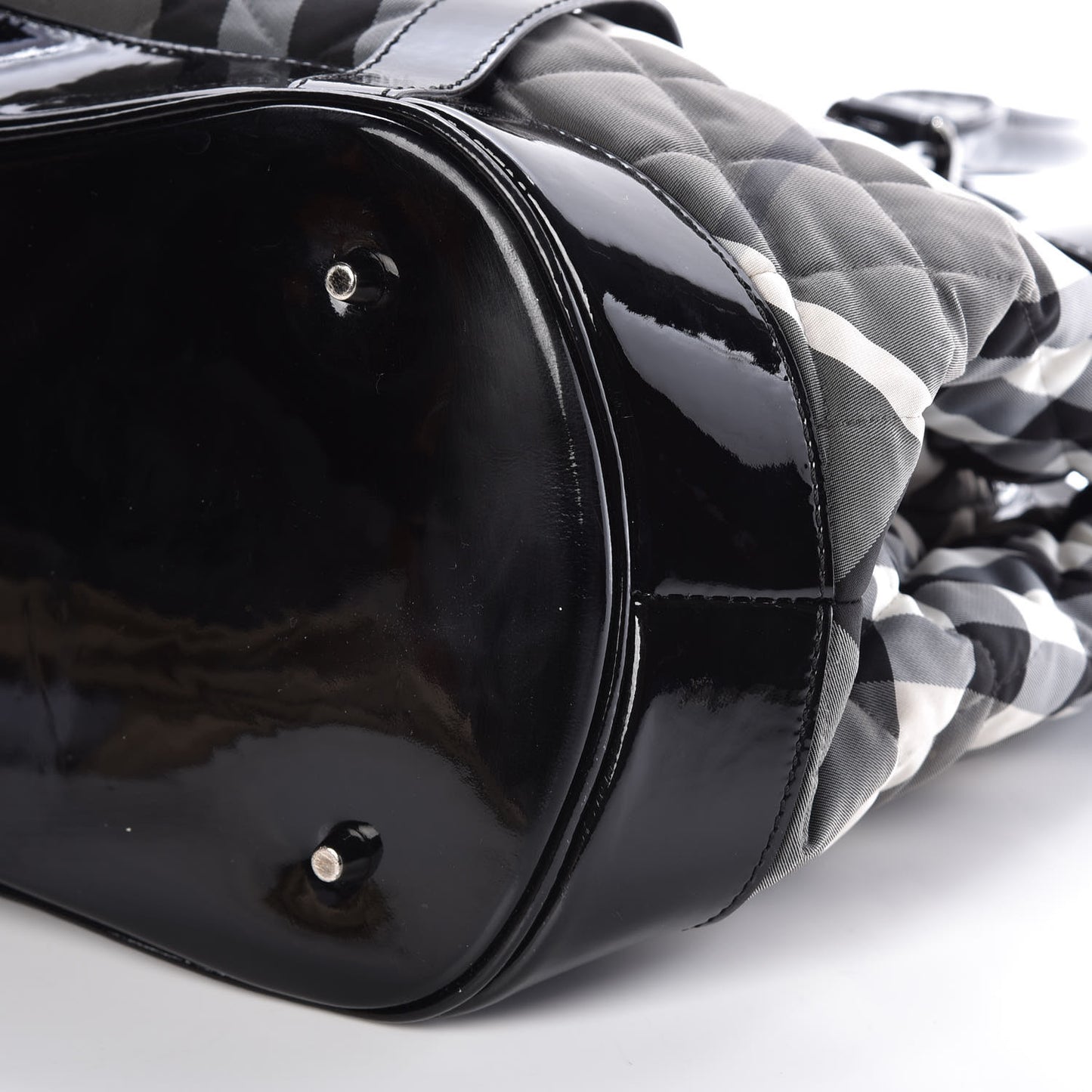 Patent Smoked Check Quilted Beaton Black
