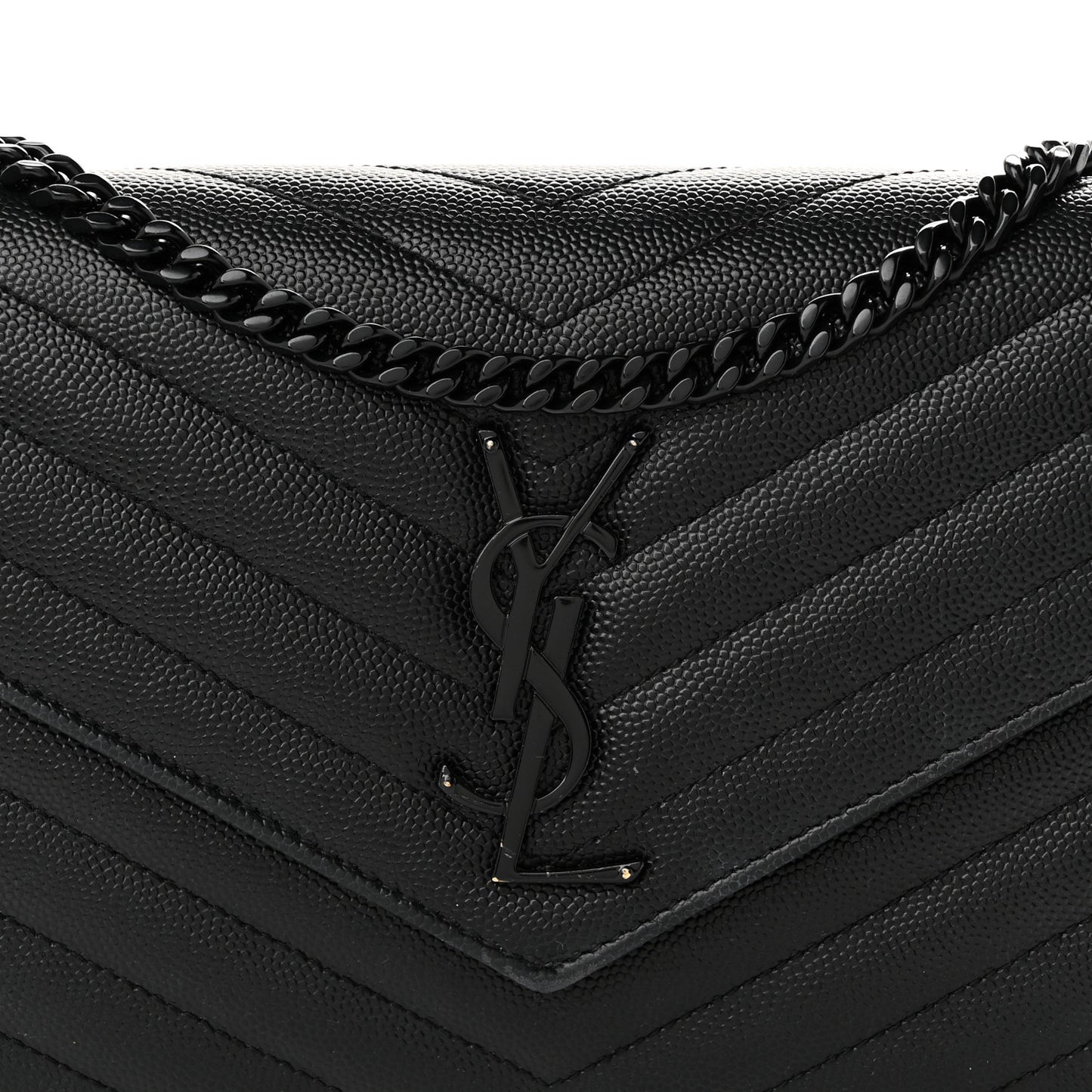 Grain De Poudre Matelasse Chevron Monogram Monochrome Envelope Chain Wallet Black