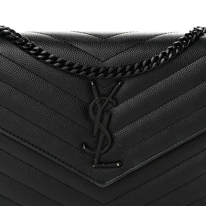 Saint Laurent Grain De Poudre Matelasse Chevron Monogram Monochrome Envelope Chain Wallet Black 8 of 10