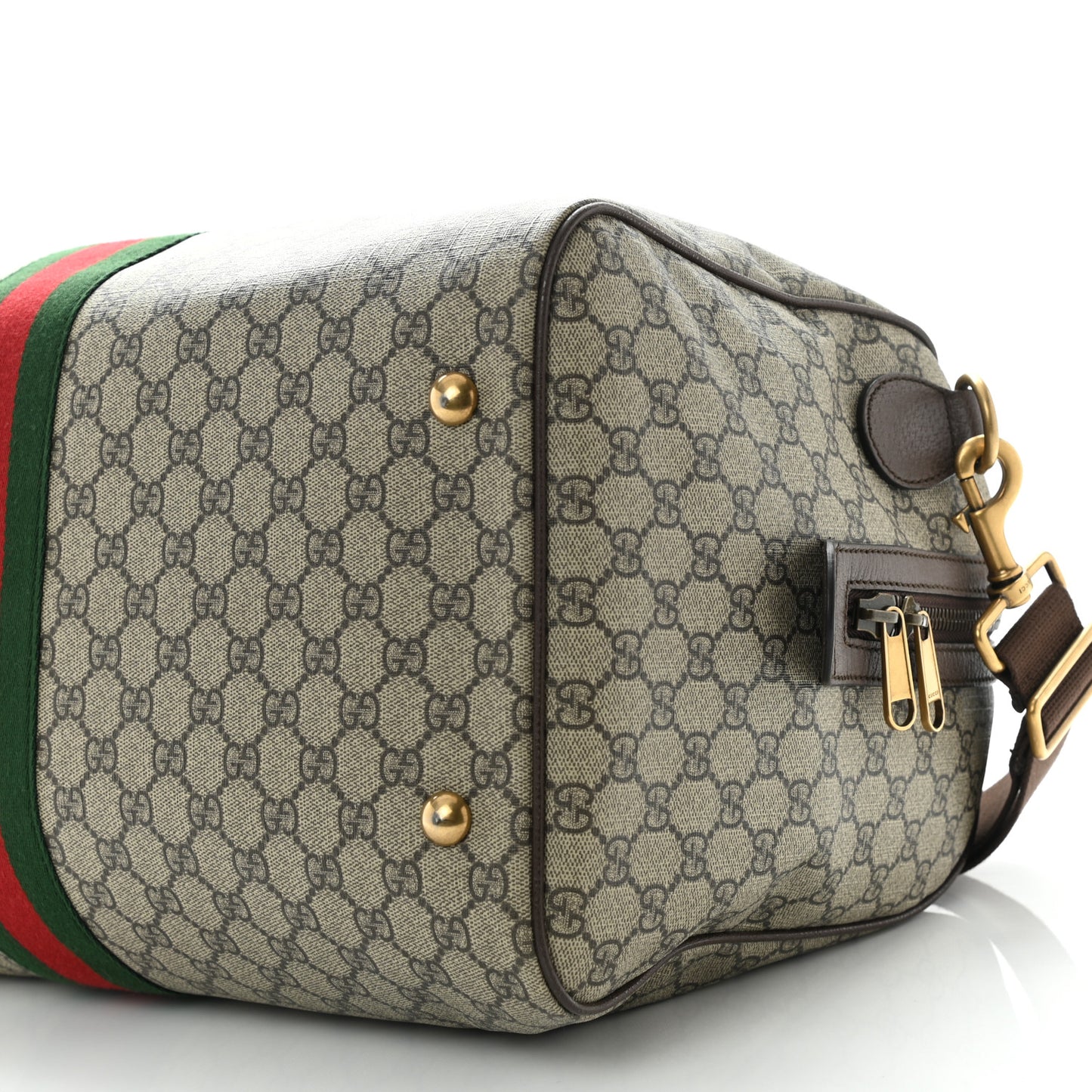 GG Supreme Monogram Textured Dollar Calfskin Web Medium Ophidia Carry-On Duffle Bag Beige Ebony New Acero