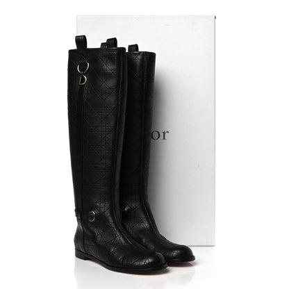 Christian Dior Lambskin Cannage Tall Flat Boots 37.5 Black 8 of 8