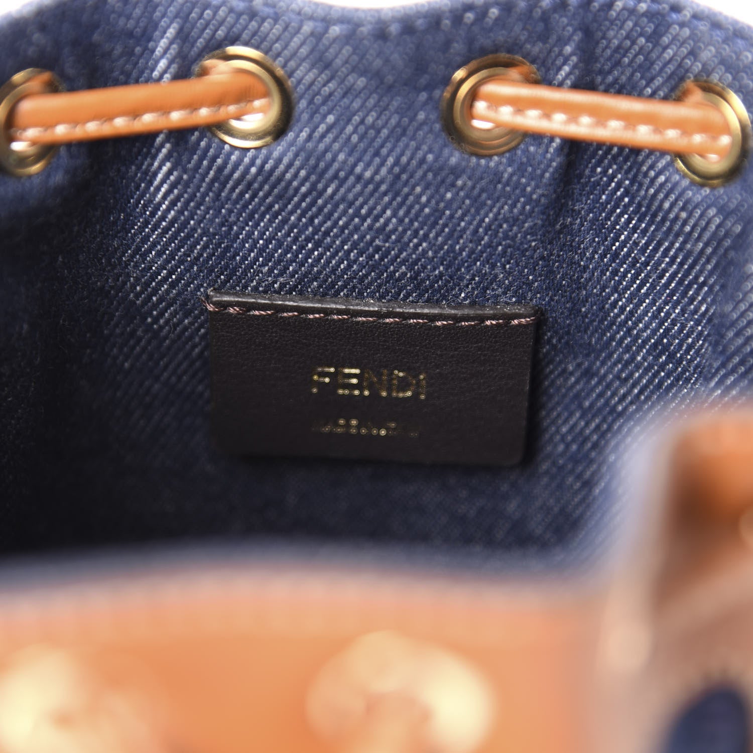 Fendi Denim Vitello King F is Fendi FF Embroidered Mini Mon Tresor Bucket Bag Blue Cuoio 9 of 11