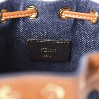 Fendi Denim Vitello King F is Fendi FF Embroidered Mini Mon Tresor Bucket Bag Blue Cuoio 9 of 11