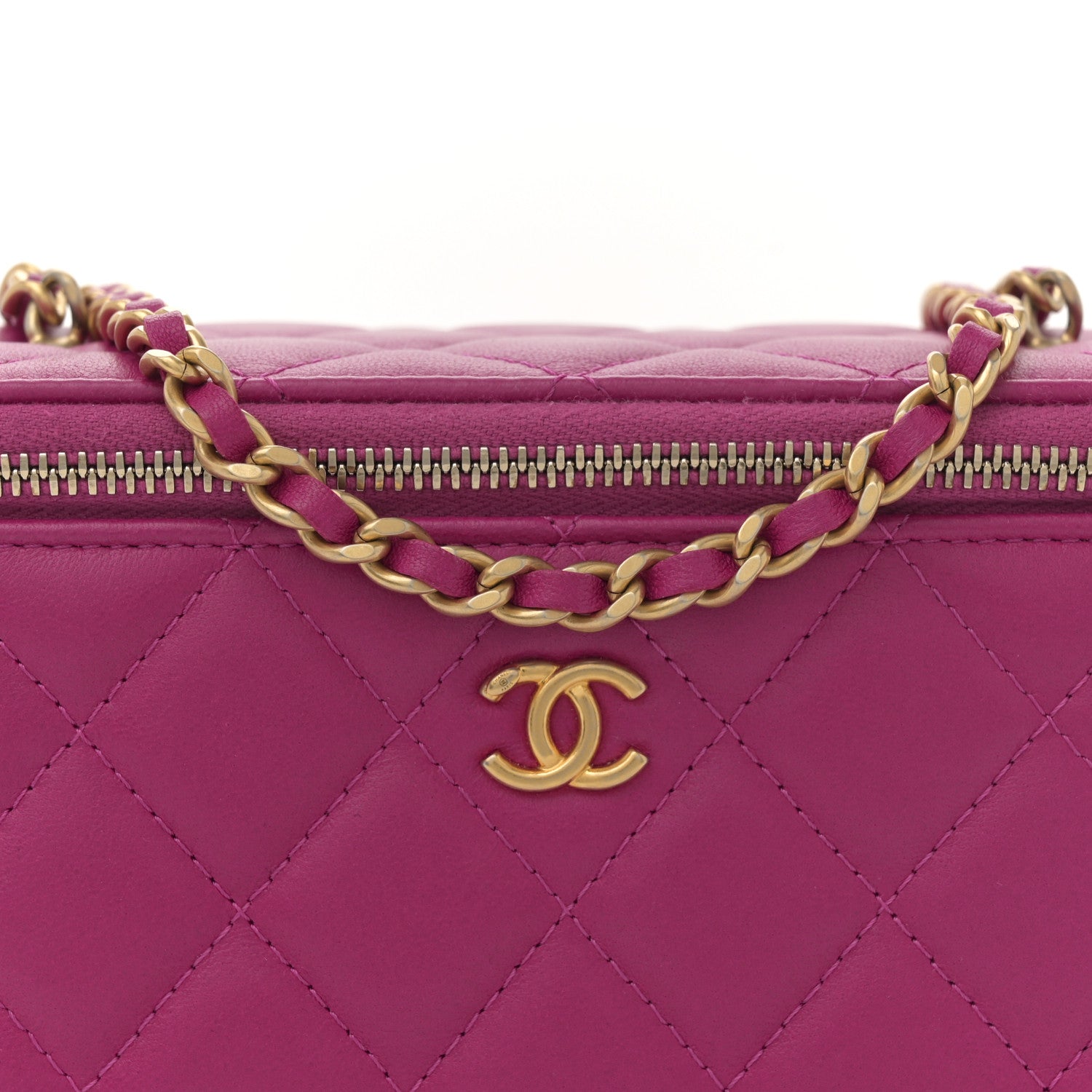 Chanel Lambskin Quilted Small Pearl Crush Vanity Case With Chain Fuchsia 8 of 12