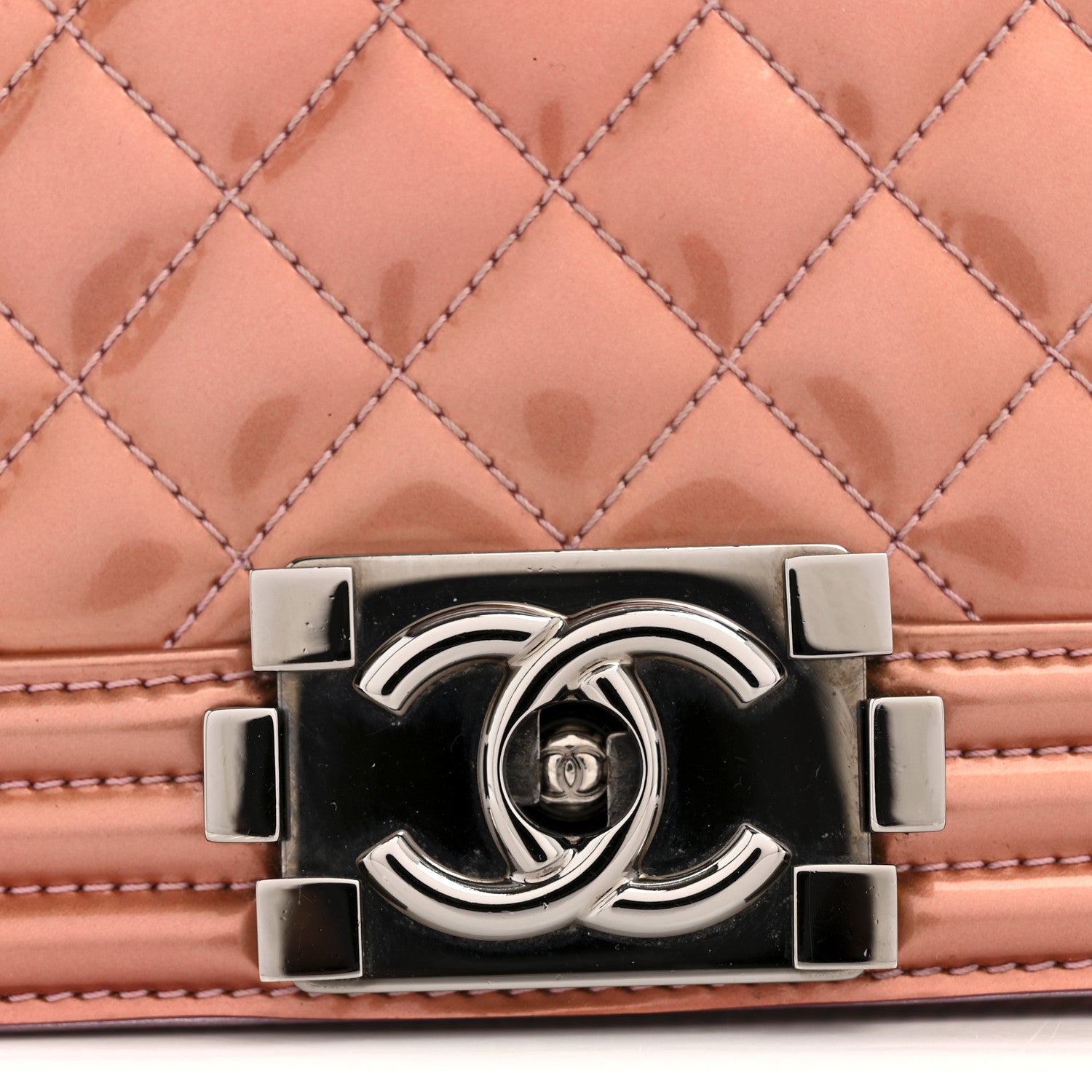 Chanel Metallic Patent Calfskin Quilted Medium Boy Flap Light Pink 13 of 15
