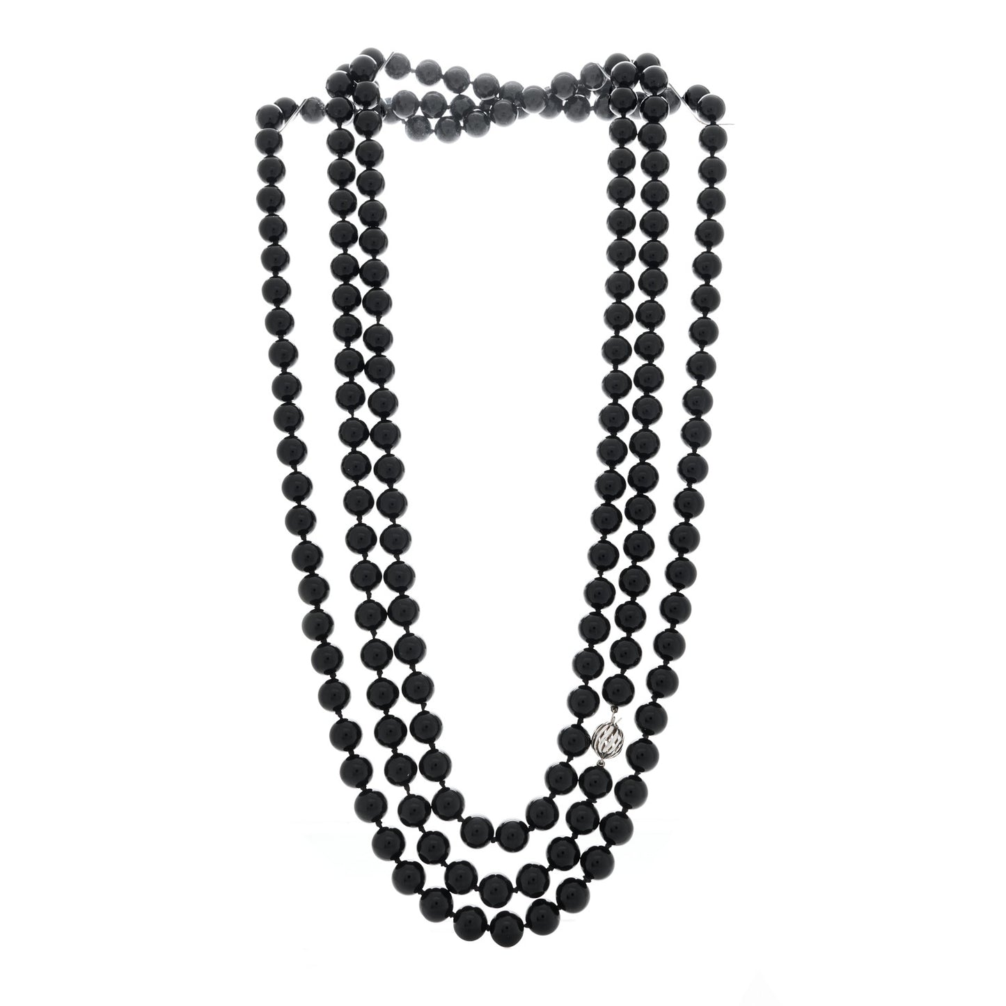 Sterling Silver Black Onyx Bead Necklace 78"