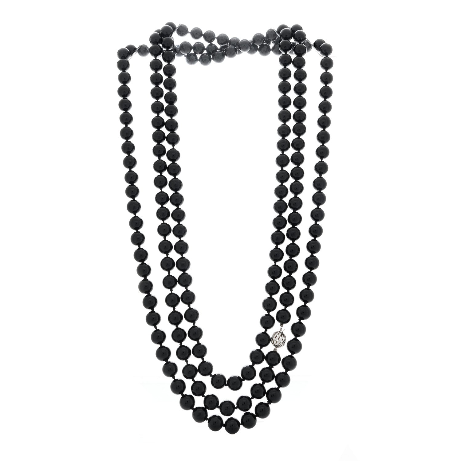 Tiffany Sterling Silver Black Onyx Bead Necklace 78" 2 of 5