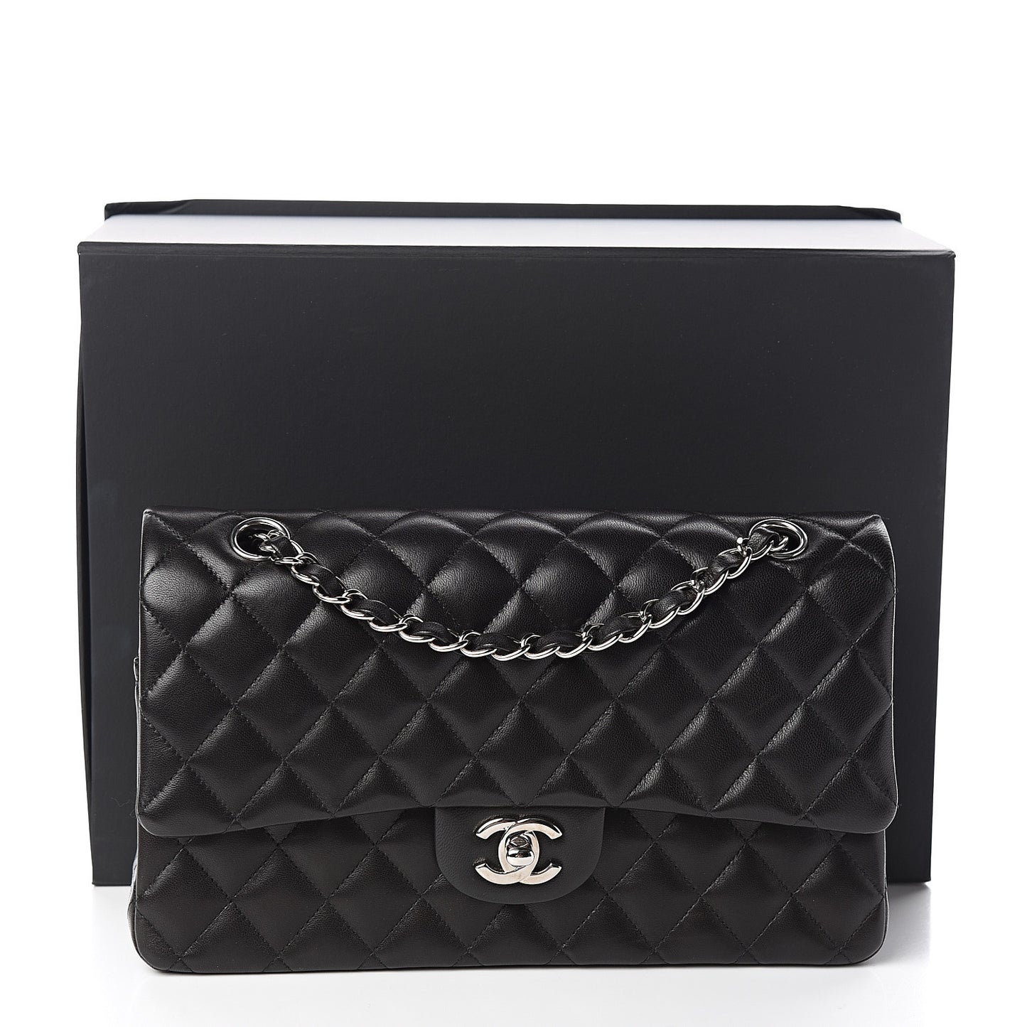 Lambskin Quilted Medium Double Flap Black