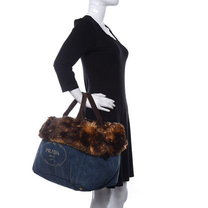 Prada Denim Eco Lapin Logo Tote Avio Tabacco 2 of 11