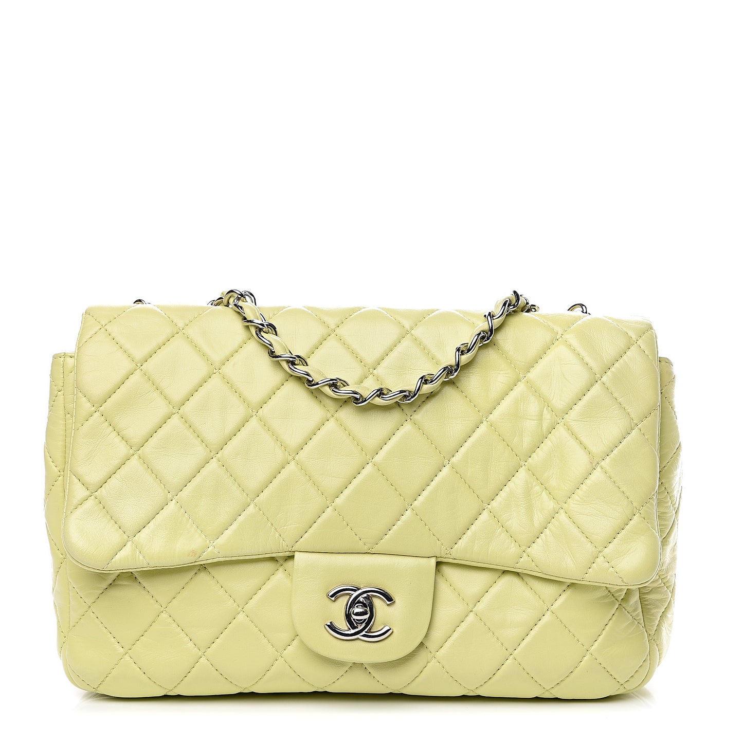 Lambskin Quilted Jumbo Single Flap Green