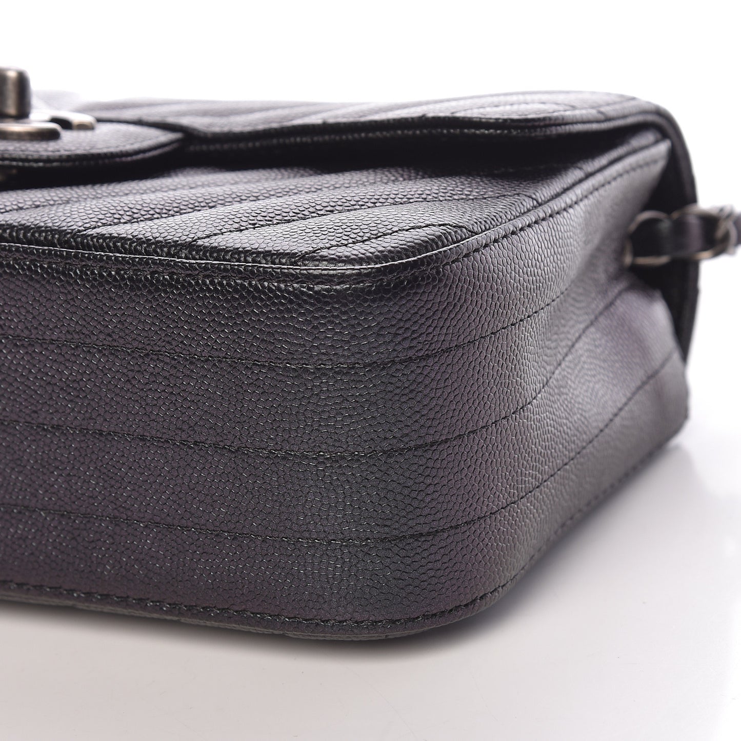 Iridescent Caviar Chevron Quilted Mini Rectangular Flap Black