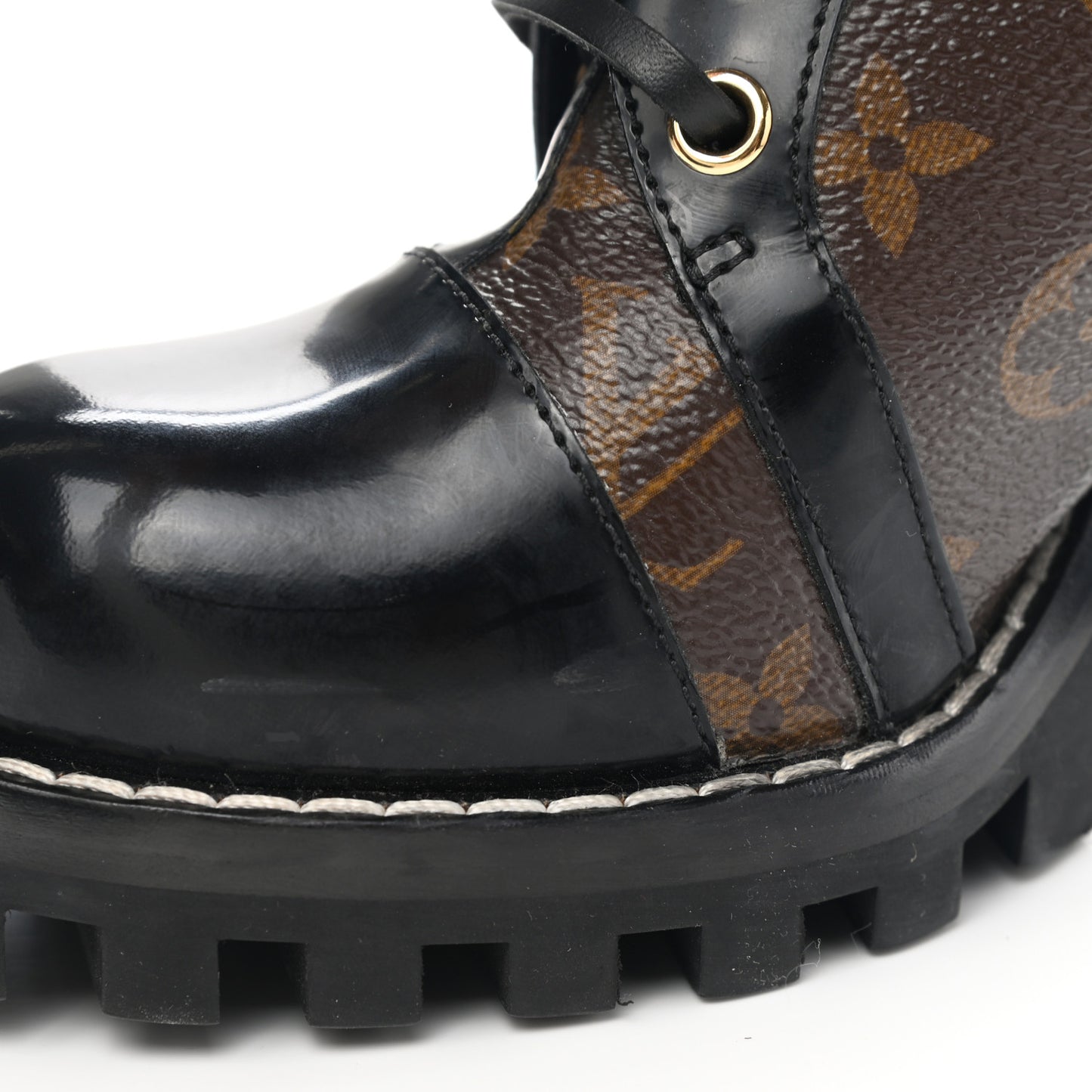 Patent Calfskin Monogram Star Trail Ankle Boots 38.5 Black