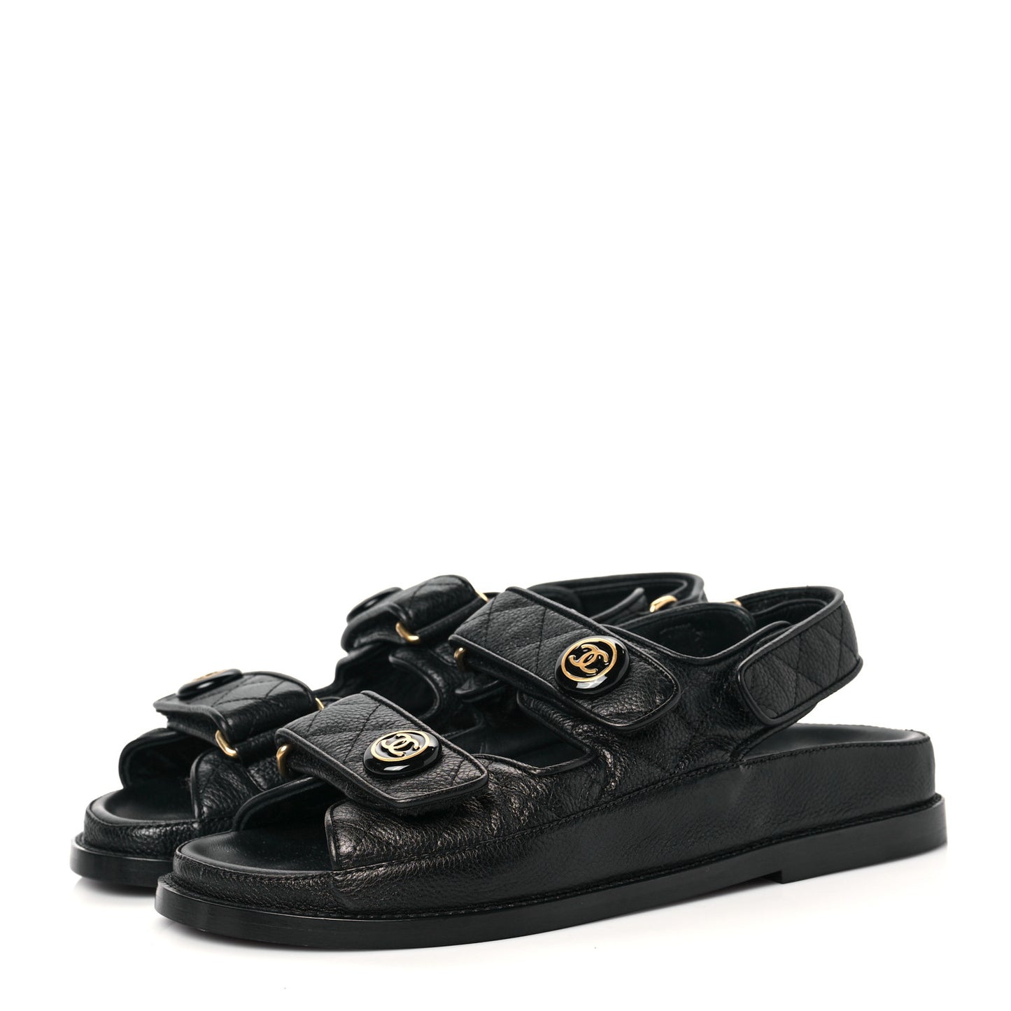 Grained Calfskin Velcro Dad Sandals 35 Black