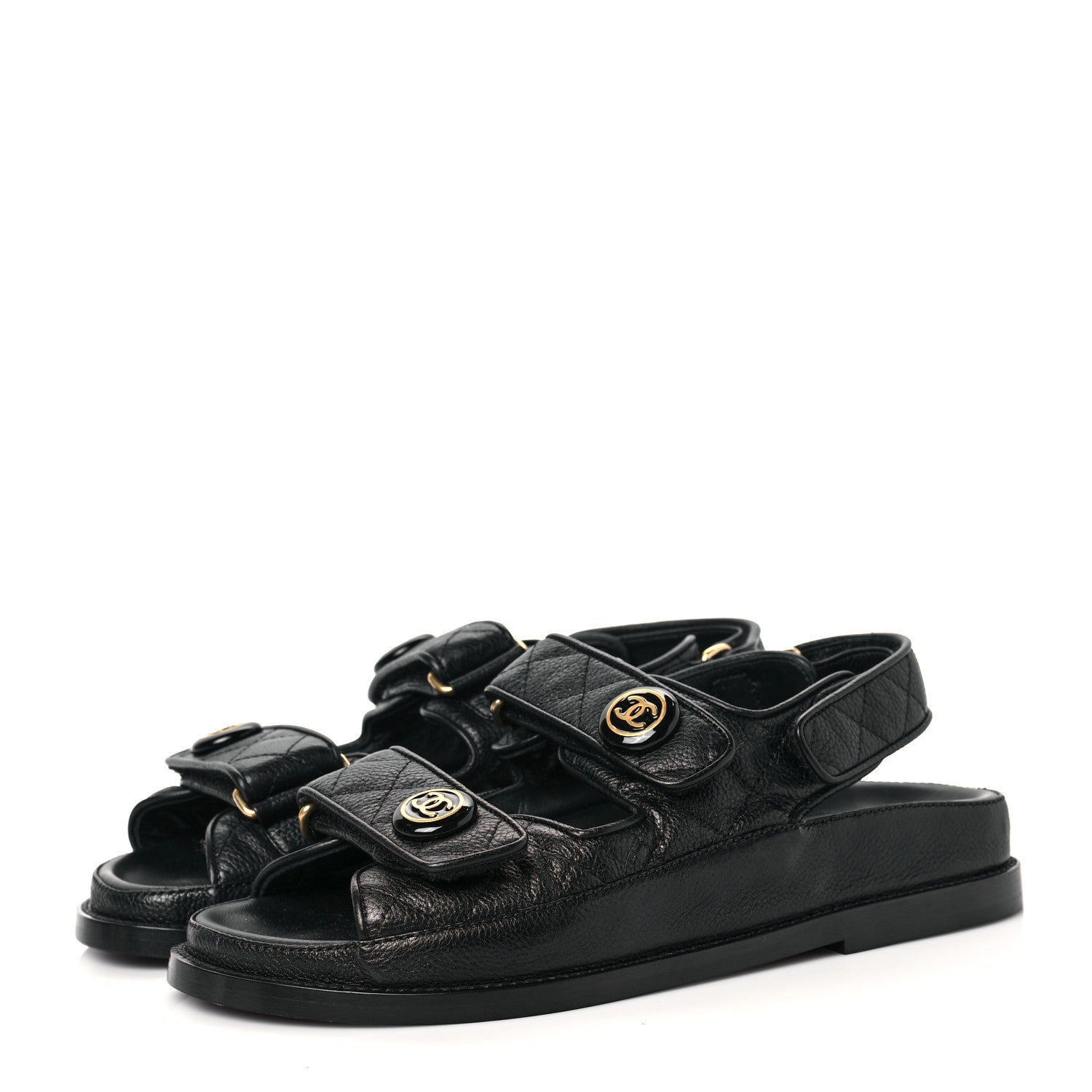 Chanel Grained Calfskin Velcro Dad Sandals 35 Black 3 of 8