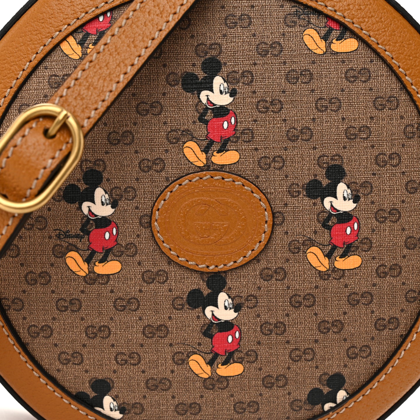 X DISNEY Mini Vintage GG Supreme Monogram Mickey Mouse Round Shoulder Bag Beige Vintage Sun Oil