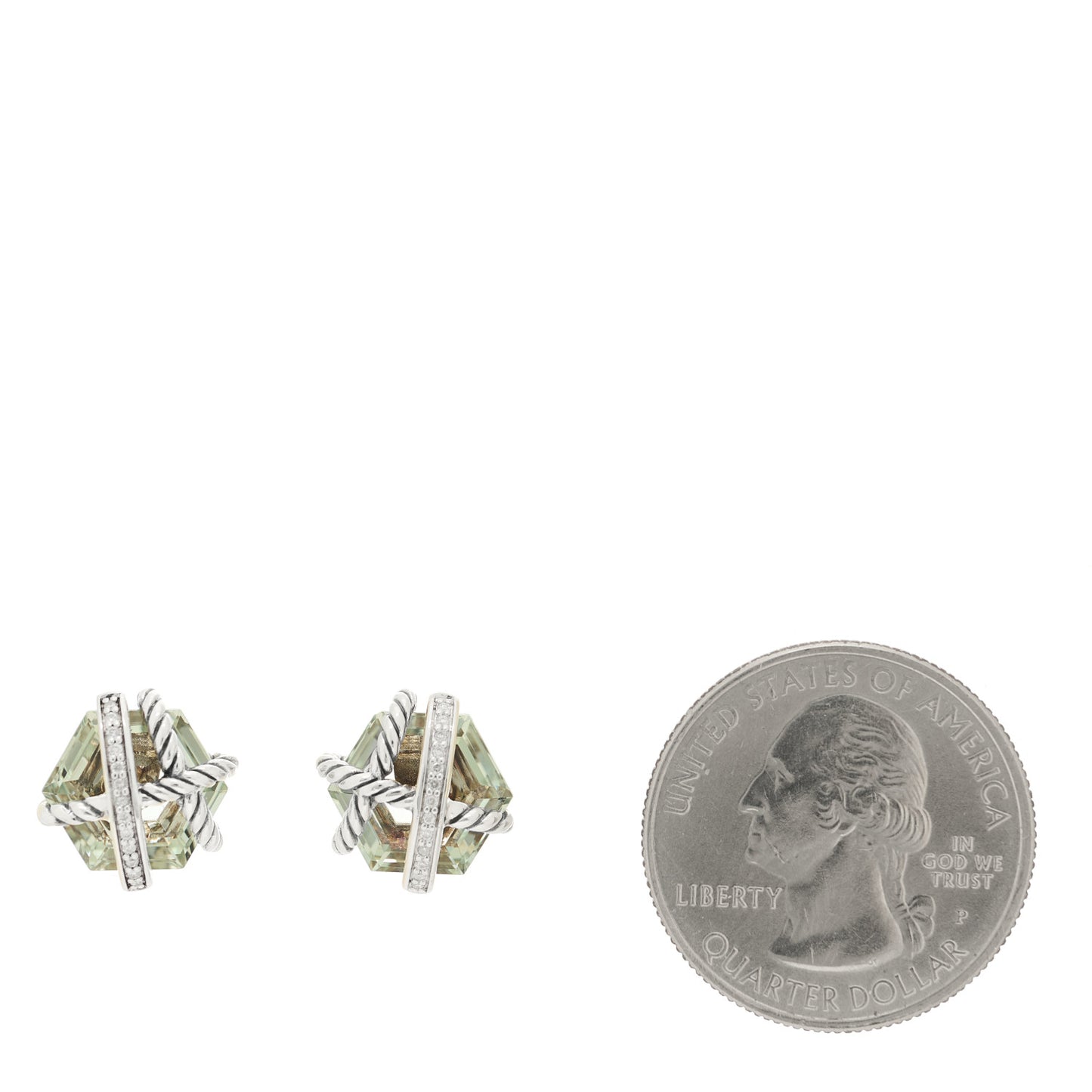 Sterling Silver Diamond Prasiolite 10mm Cable Wrap Earrings