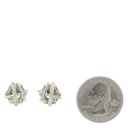 David Yurman Sterling Silver Diamond Prasiolite 10mm Cable Wrap Earrings 2 of 4