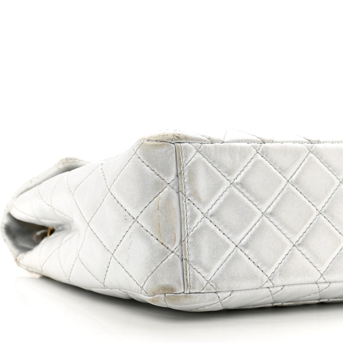 Metallic Lambskin Quilted Maxi Single Flap Silver