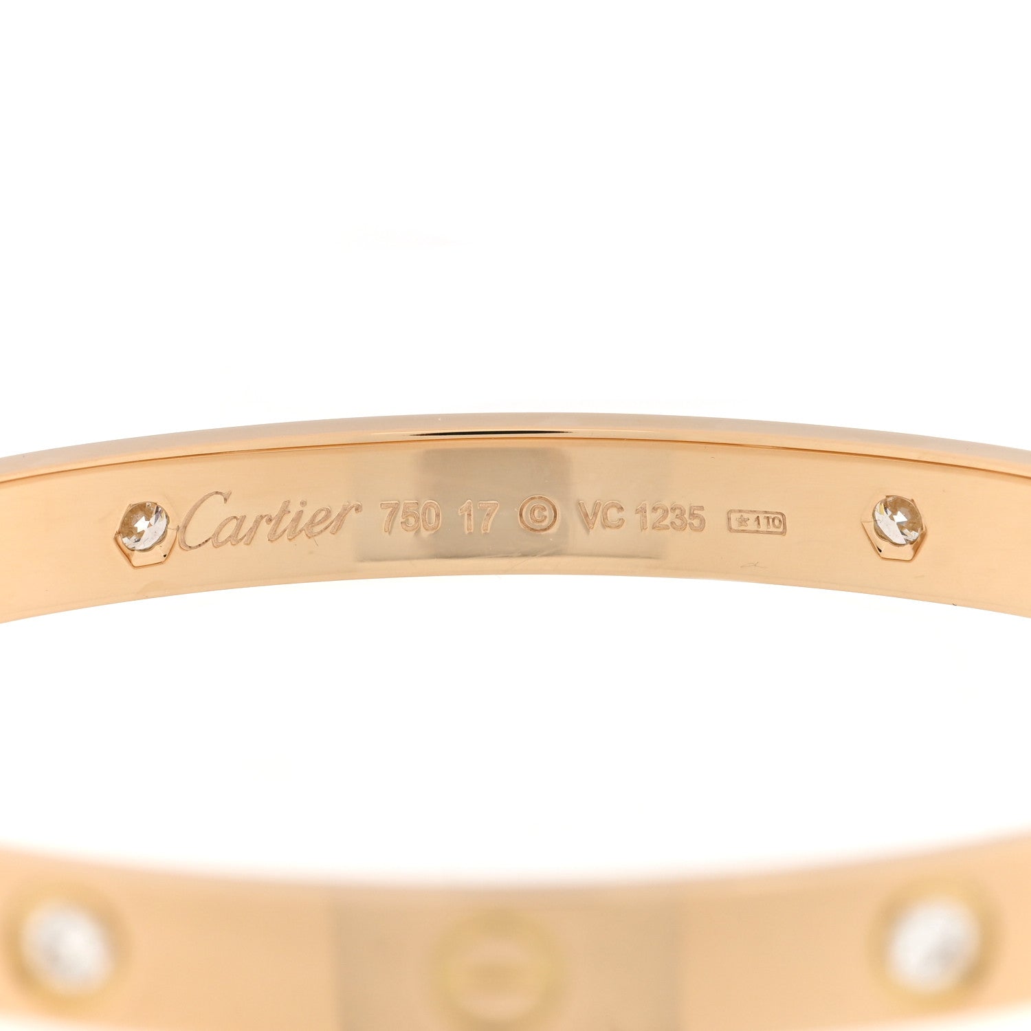 Cartier 18K Yellow Gold 4 Diamond LOVE Bracelet 17 2 of 7