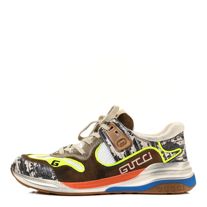 Gucci Suede Calfskin Tejus Printed Mens Ultrapace Sneakers 6 Natural Ardesia Neon Yellow 1 of 16