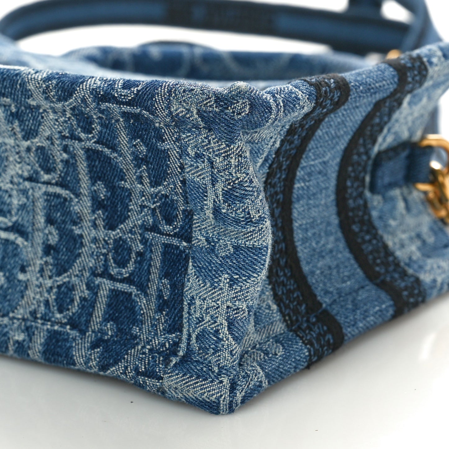 Denim Oblique Mini Book Tote With Strap Blue