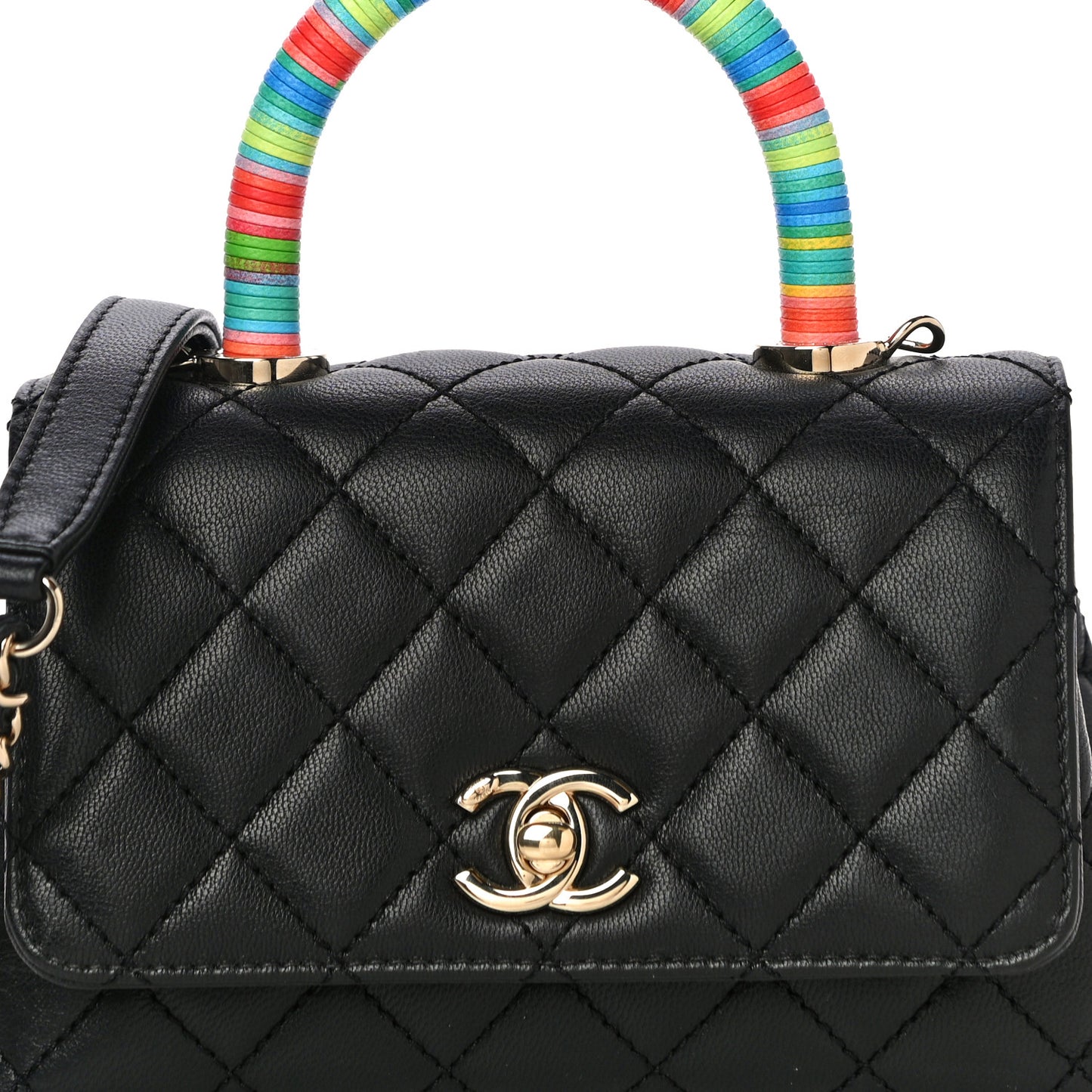 Goatskin Quilted Rainbow Extra Mini Coco Handle Flap Black