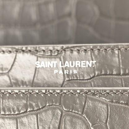 Saint Laurent Calfskin Crocodile Embossed Medium Monogram Sunset  Fog 6 of 11