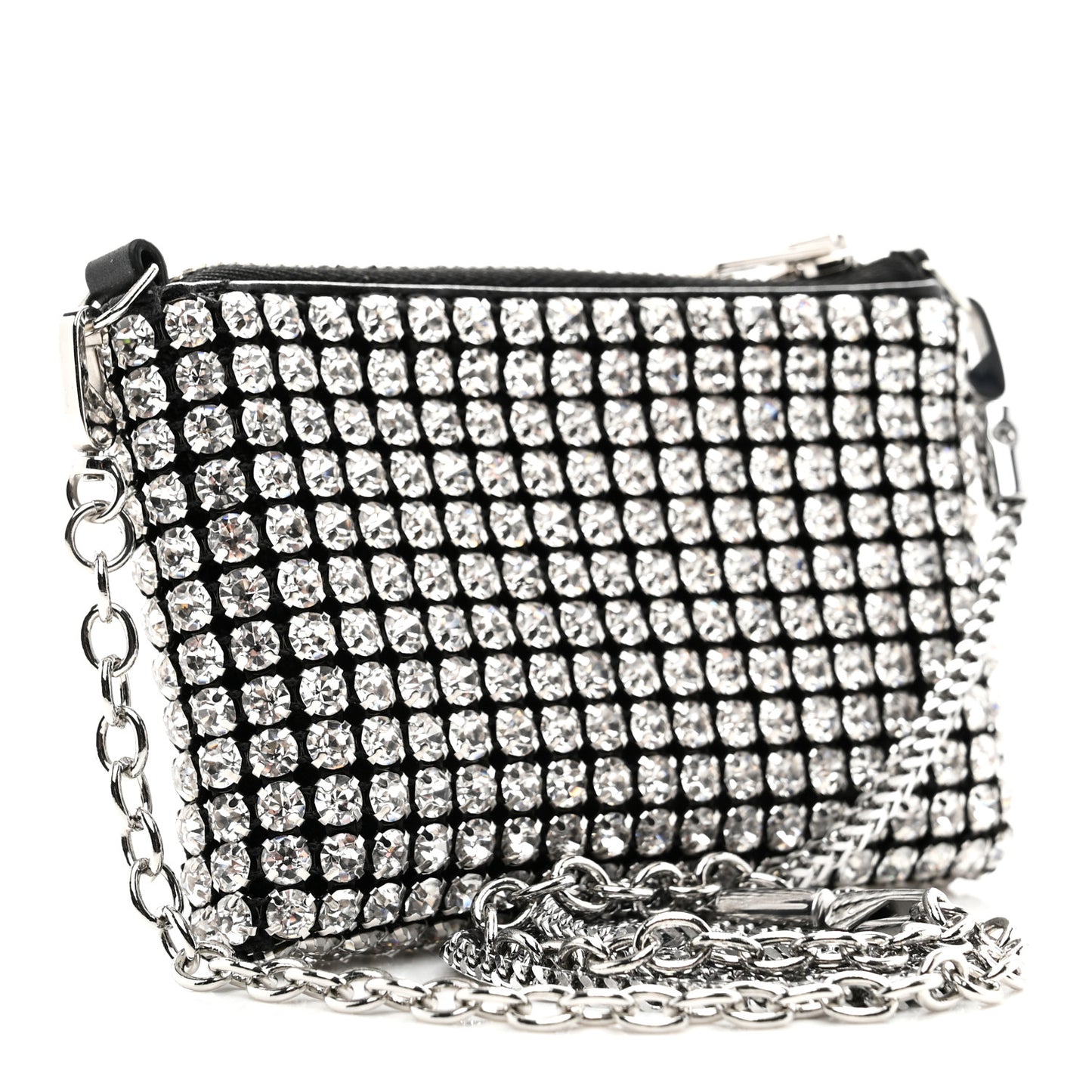Mesh Crystal Rhinestone Nano Heiress Shoulder Bag Black Silver