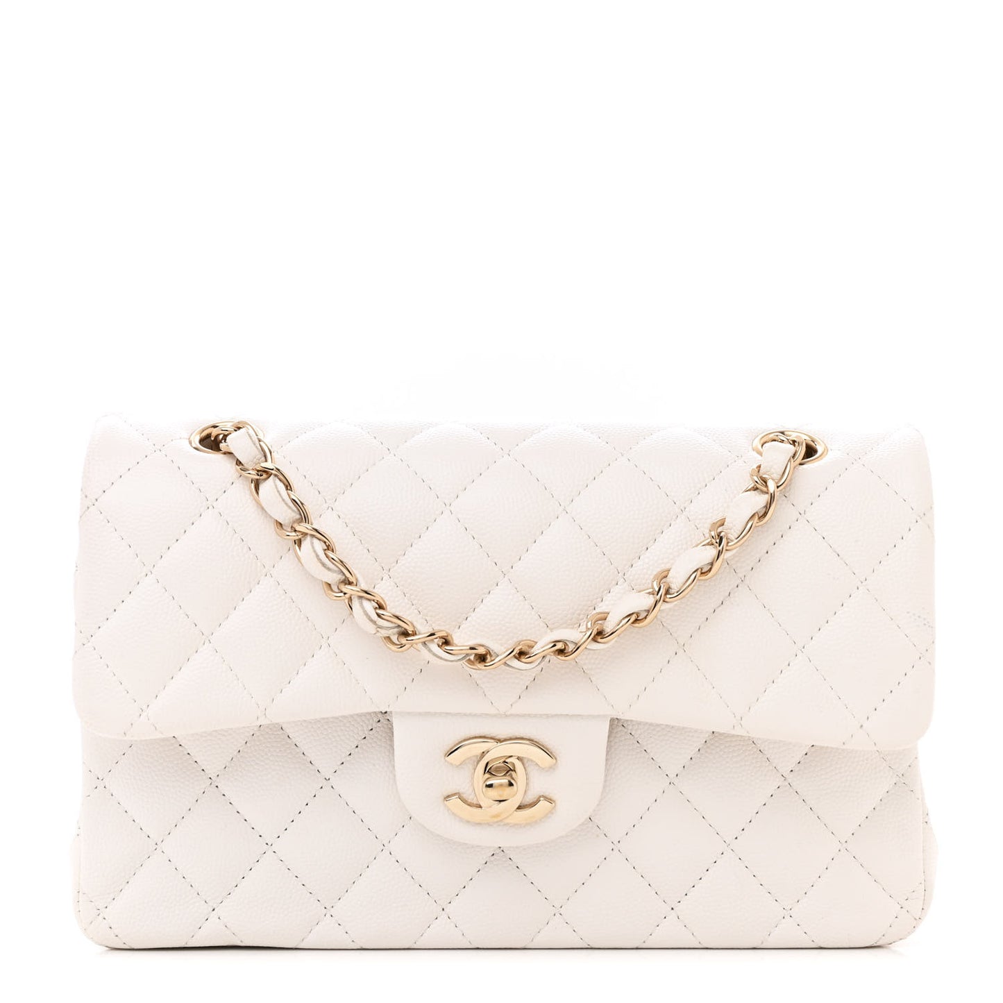 Caviar Quilted Small Double Flap White