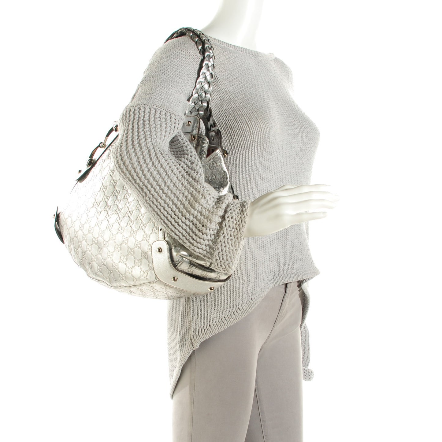 Metallic Guccissima Medium Pelham Shoulder Bag Silver
