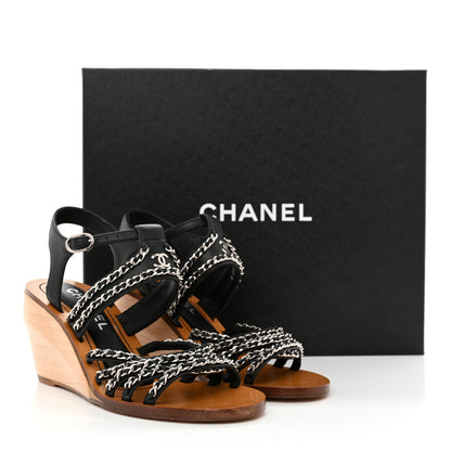 Chanel Lambskin Quilted Chain Wedge Sandals 36 Black 11 of 11