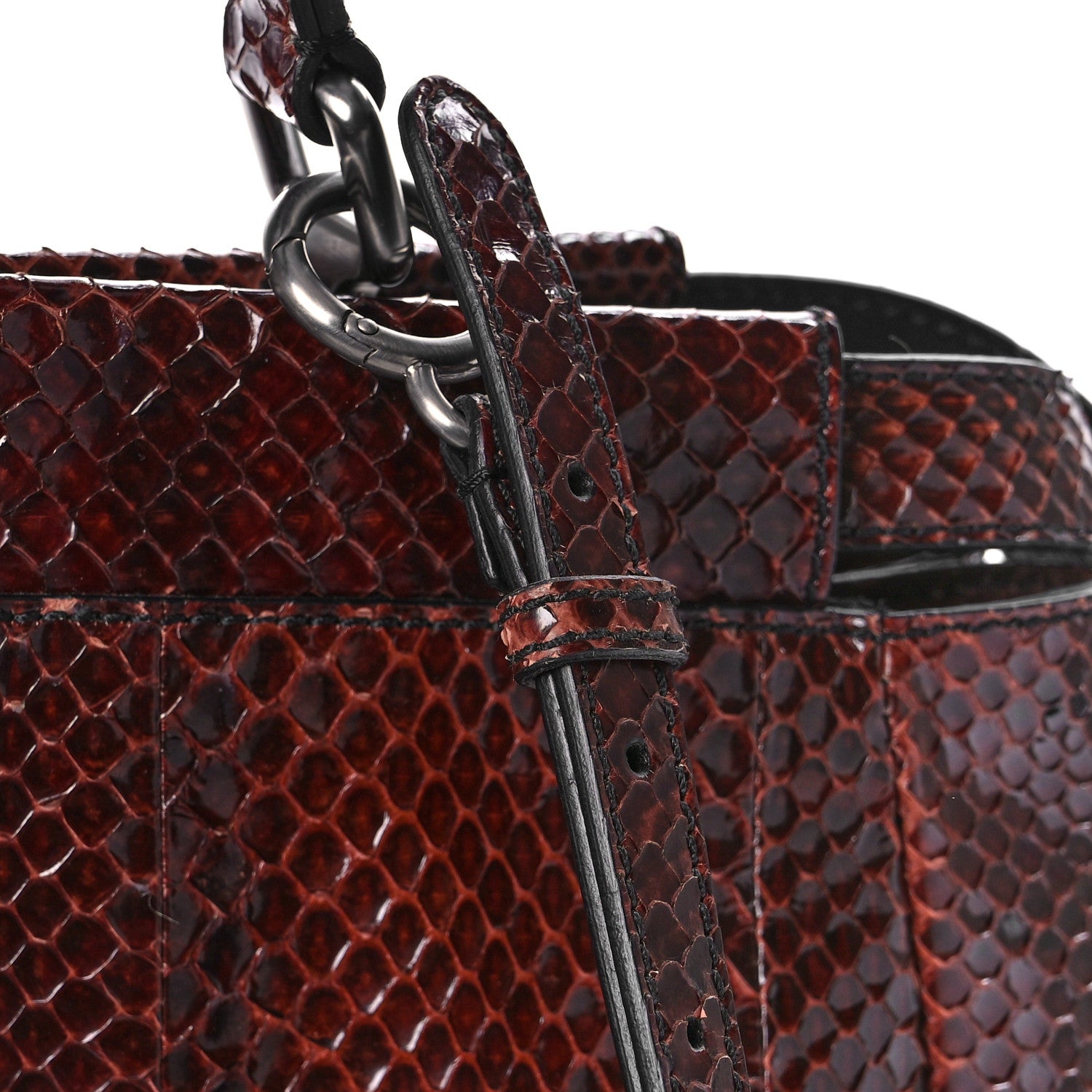 Fendi Snakeskin Medium Peekaboo Iconic Satchel Burgundy 12 of 16