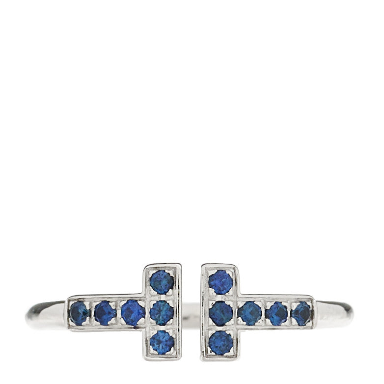 18K White Gold Blue Sapphire T Wire Ring 49 4.75